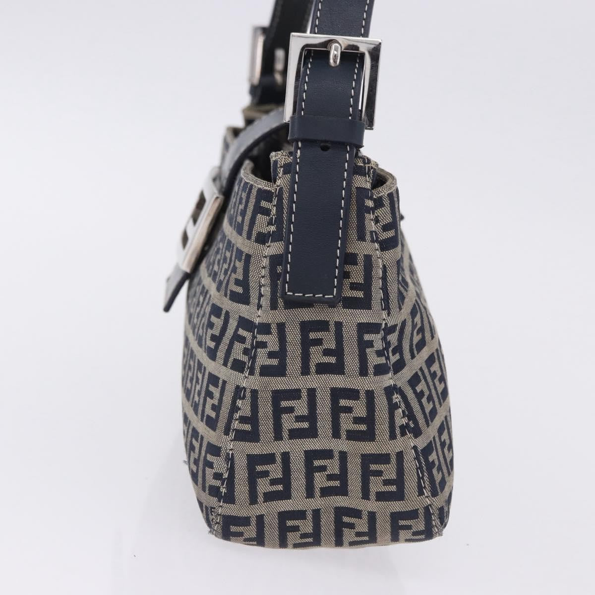 Fendi Baguette Zucca Canvas Navy Canvas Handbag (Pre-Owned)