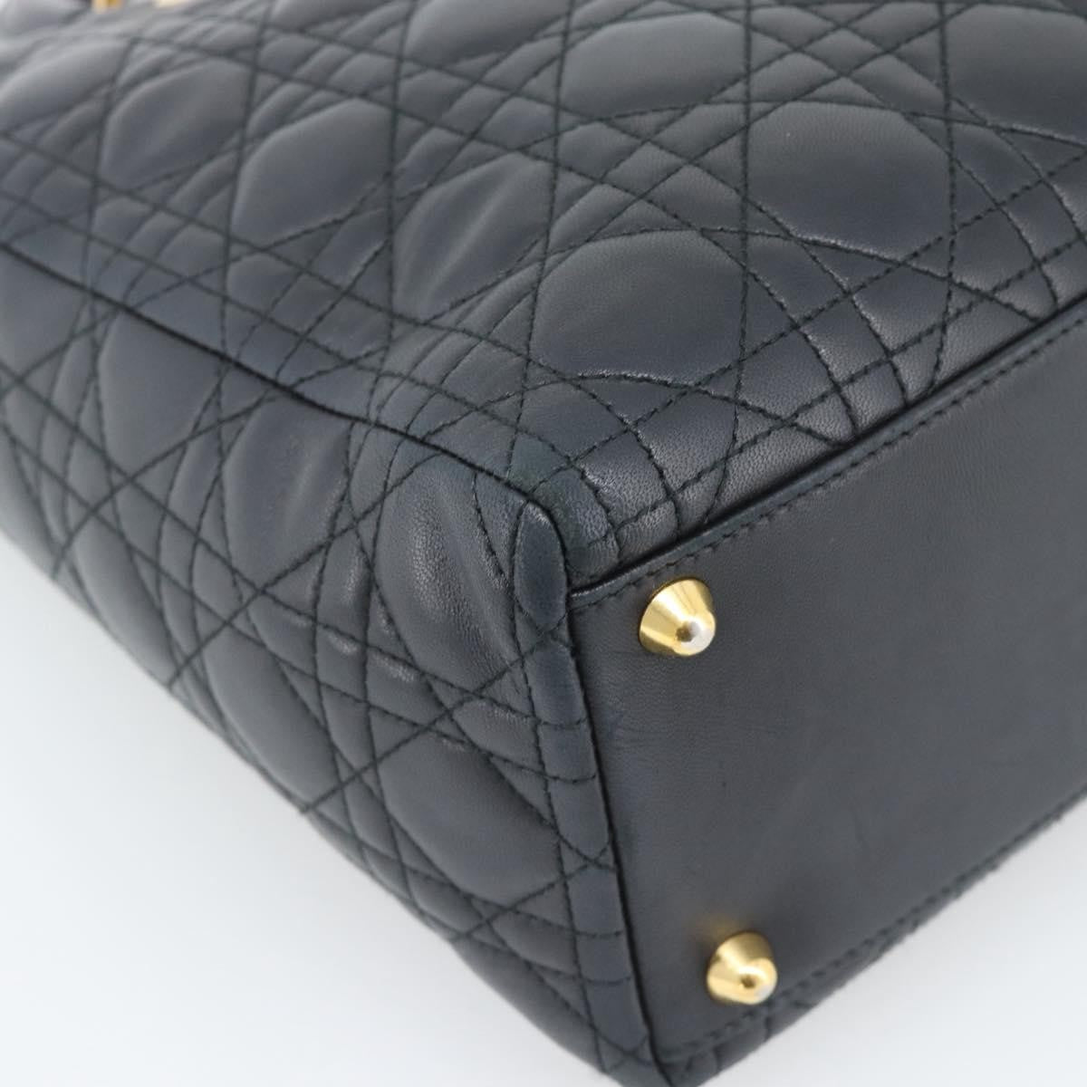 Christian Dior Lady Dior Cannage Quilt Lambskin Black Leather Handbag (Pre-Owned)