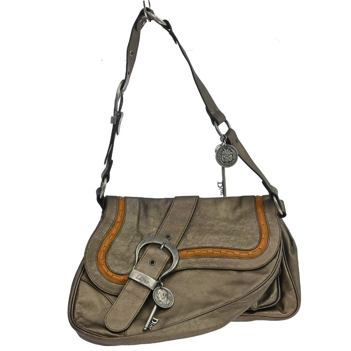 Christian Dior Vintage Gaucho Double Saddle Leather Brown Leather Handbag (Pre-Owned)