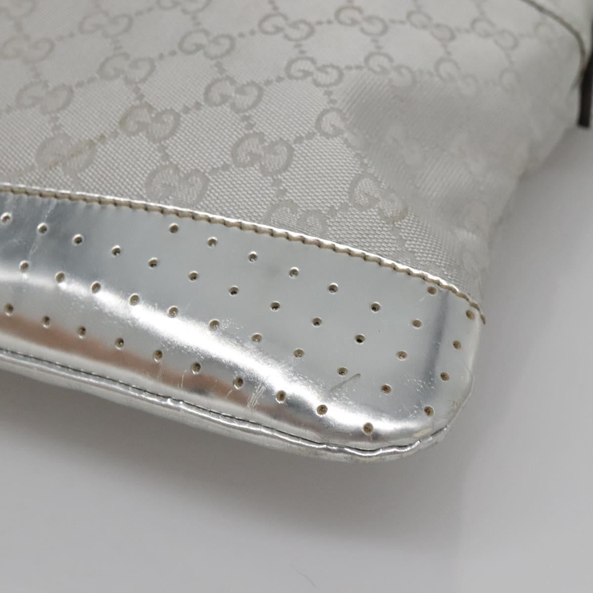 Gucci Zip Messenger Gg Canvas With Perforated Leather Silver Canvas Shoulder Bag Bag (Pre-Owned)