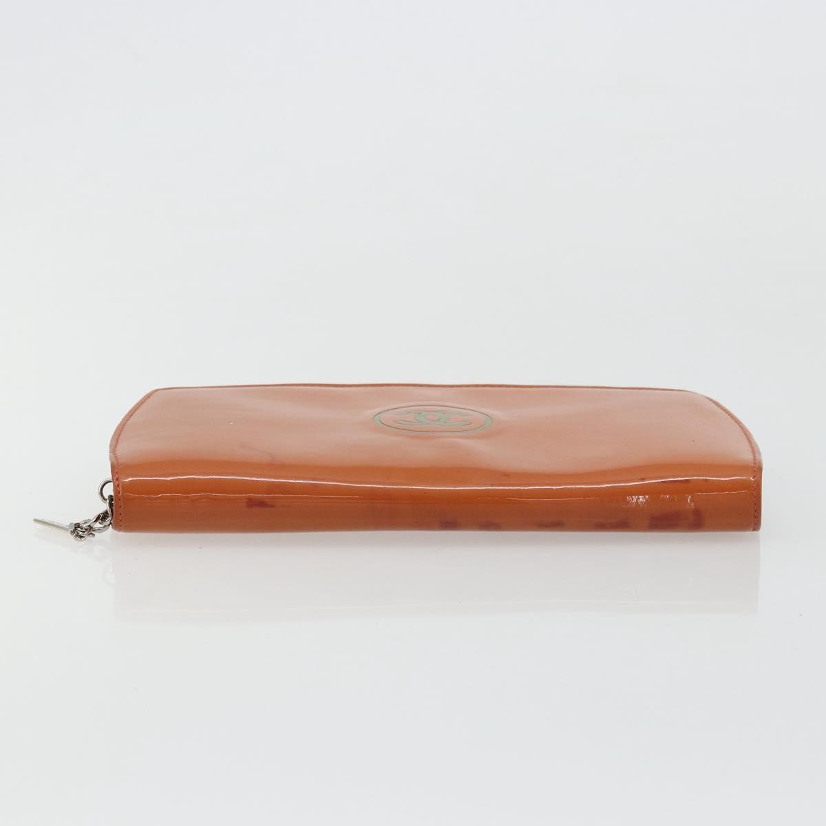 Chanel Cc Logo Zip Around Patent Orange Patent_Leather Wallets Accessory (Pre-Owned)