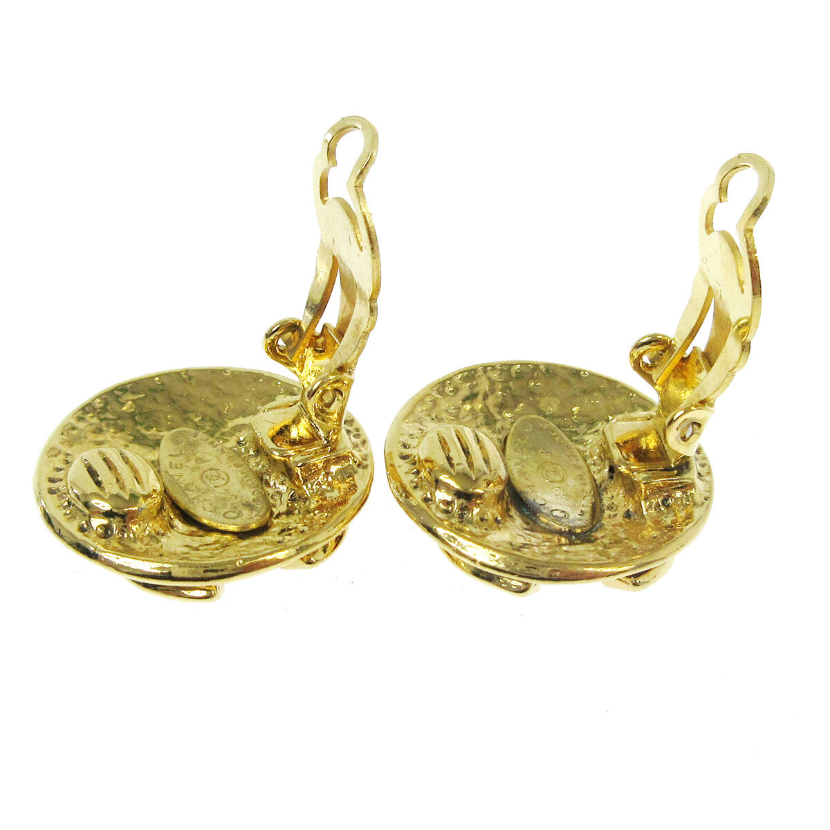 Chanel Vintage Cc Round Clip-On Metal Gold Gold_Plated Earrings Jewelry (Pre-Owned)