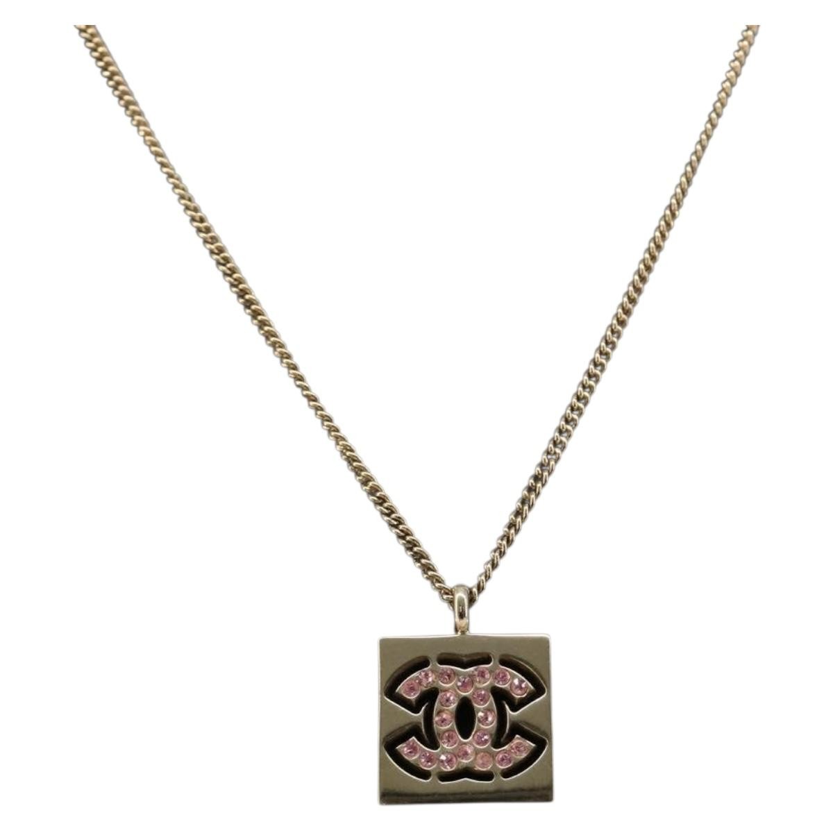 Chanel Square Cc Pendant Metal Gold Metal Necklace Jewelry (Pre-Owned)