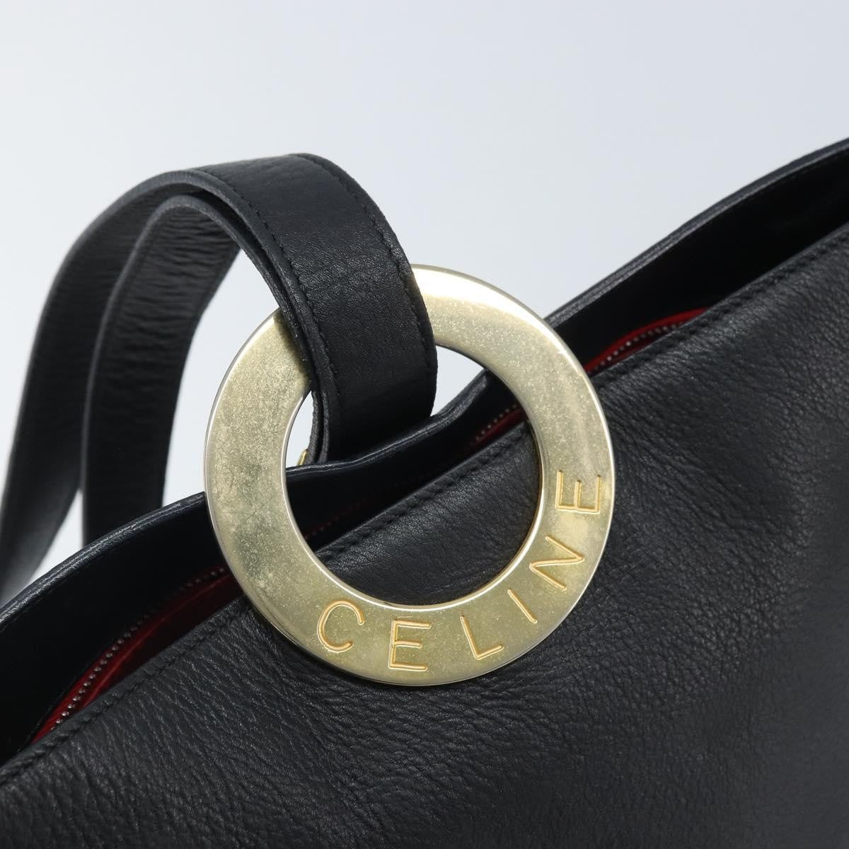 Celine Circle Logo Leather Black Leather Handbag (Pre-Owned)