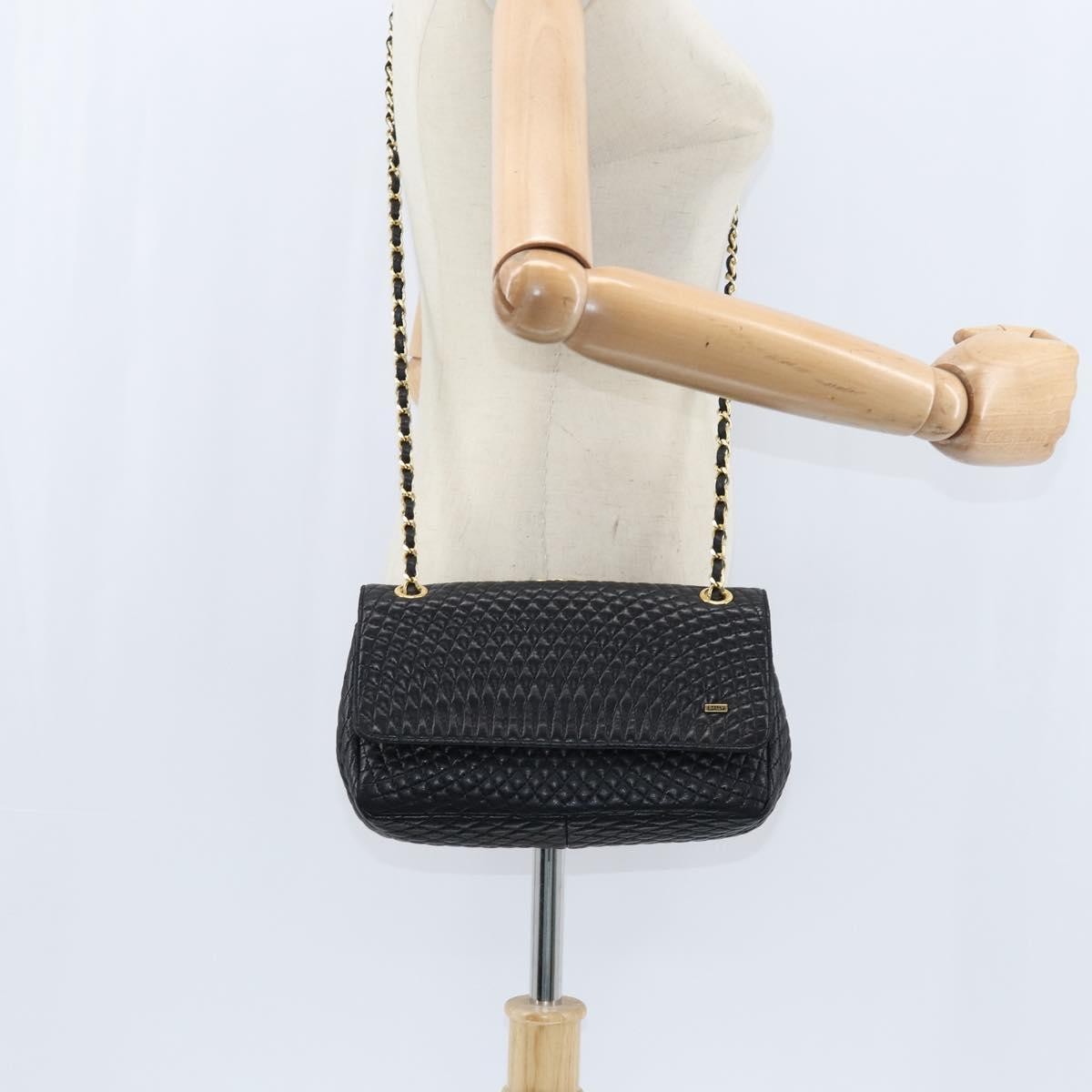 Bally Vintage Chain Quilted Leather Black Leather Shoulder Bag Bag (Pre-Owned)