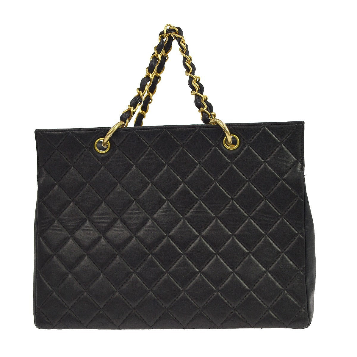 Chanel Vintage Grand Shopping Quilted Lambskin Black Leather Tote Bag Bag (Pre-Owned)