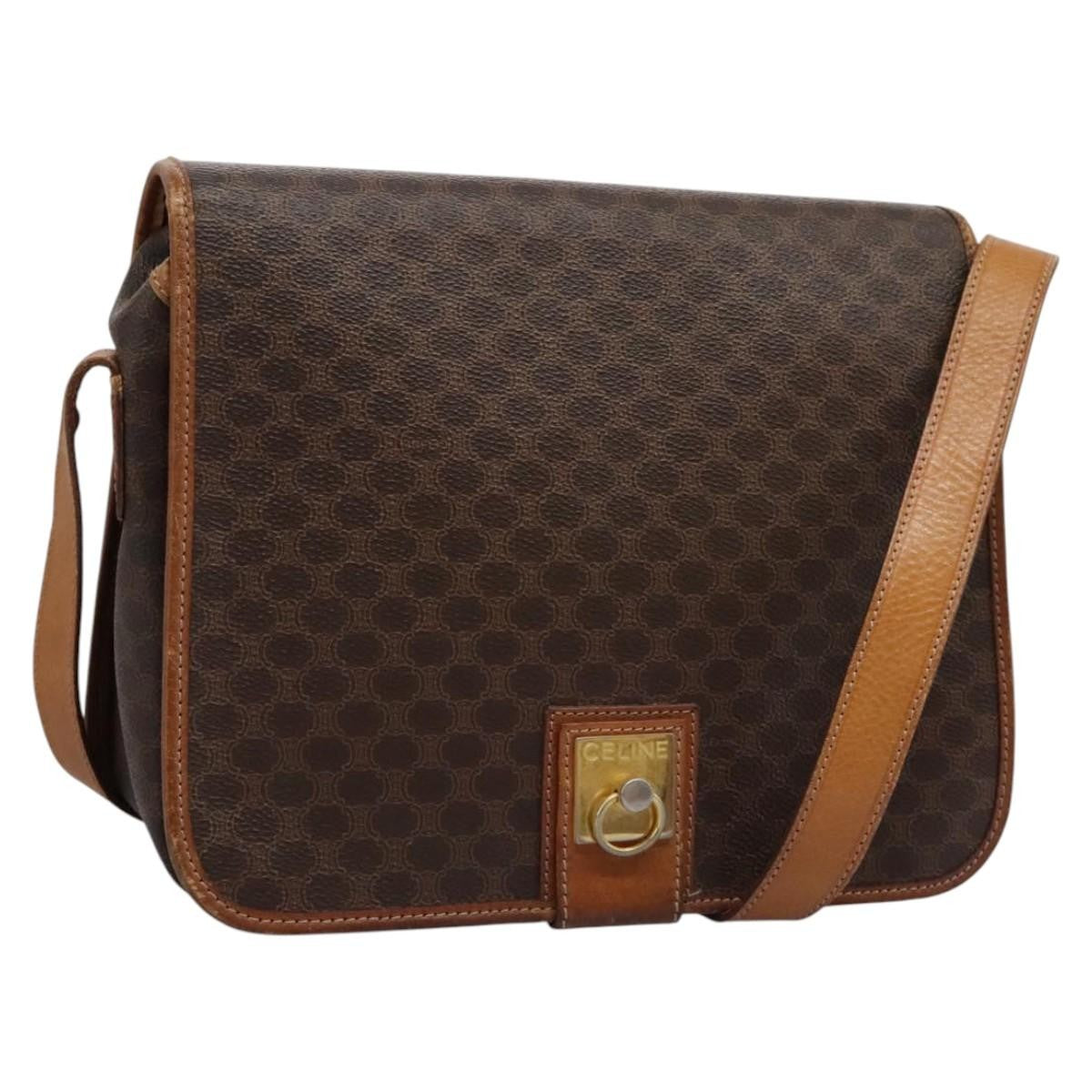 Celine Vintage Macadam Canvas And Leather Brown Canvas Shoulder Bag Bag (Pre-Owned)