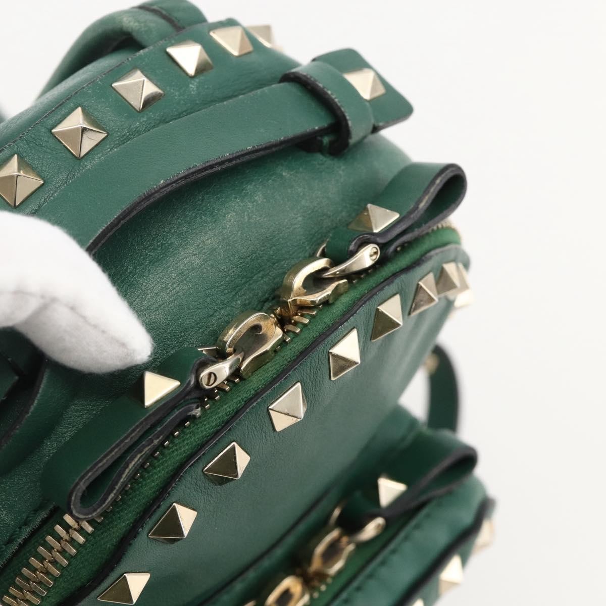 Valentino Garavani Rockstud Leather Green Leather Backpack Bag (Pre-Owned)