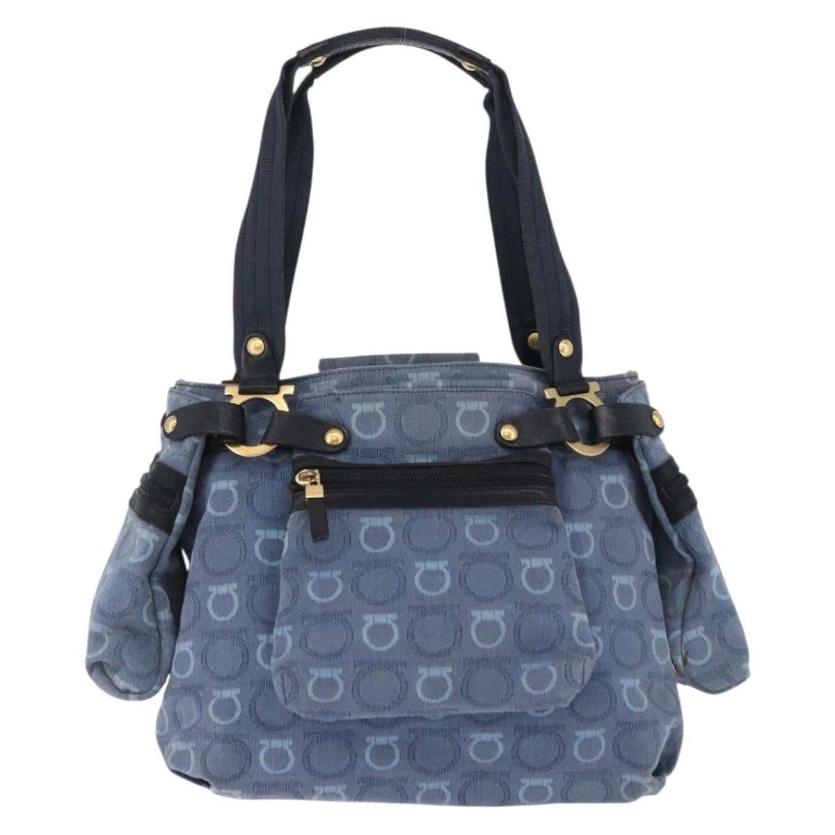 Salvatore Ferragamo Gancini Canvas Navy Canvas Crossbody Bag Bag (Pre-Owned)