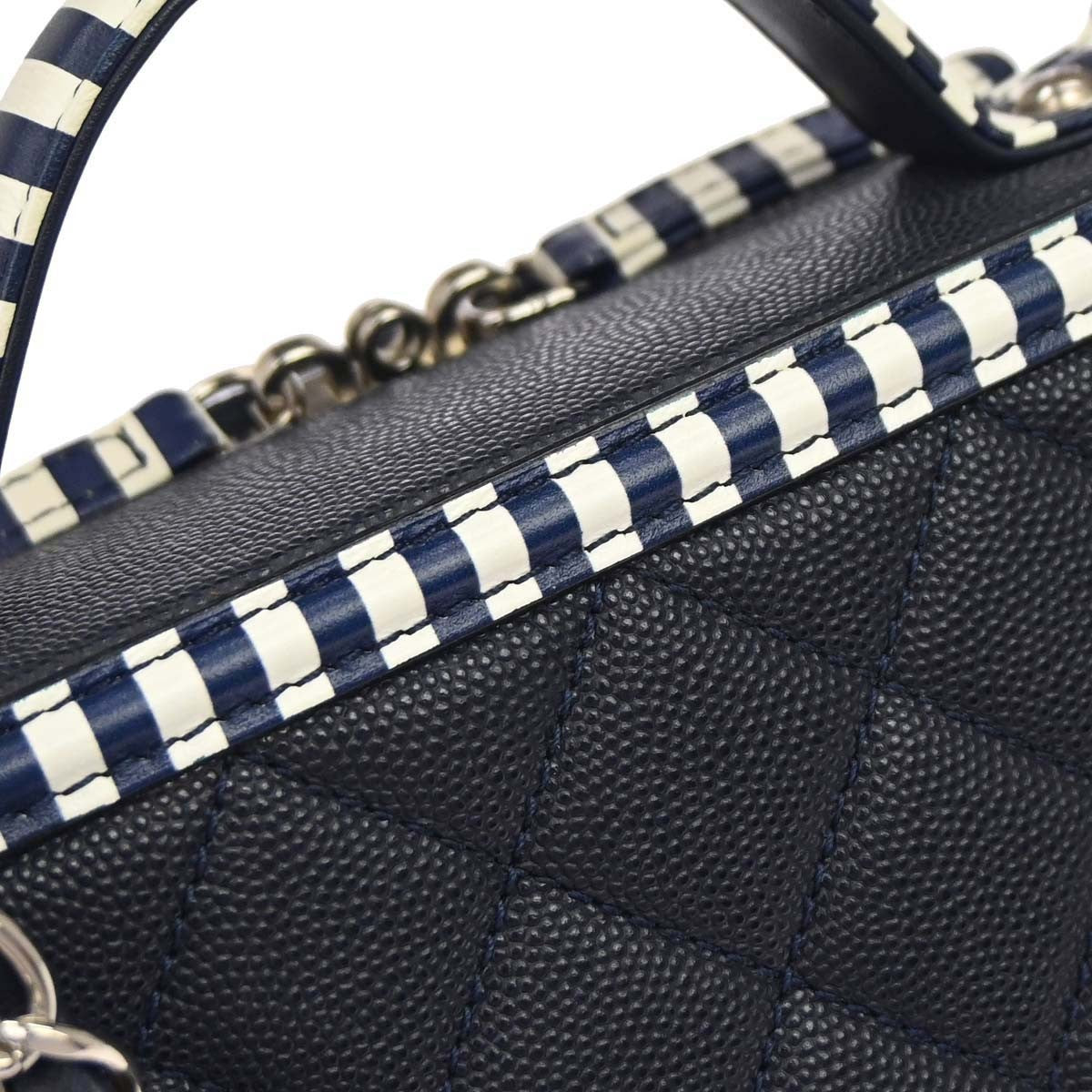Chanel Filigree Vanity Case Quilted Caviar With Striped Leather Navy Leather Clutche & Pouche Bag (Pre-Owned)