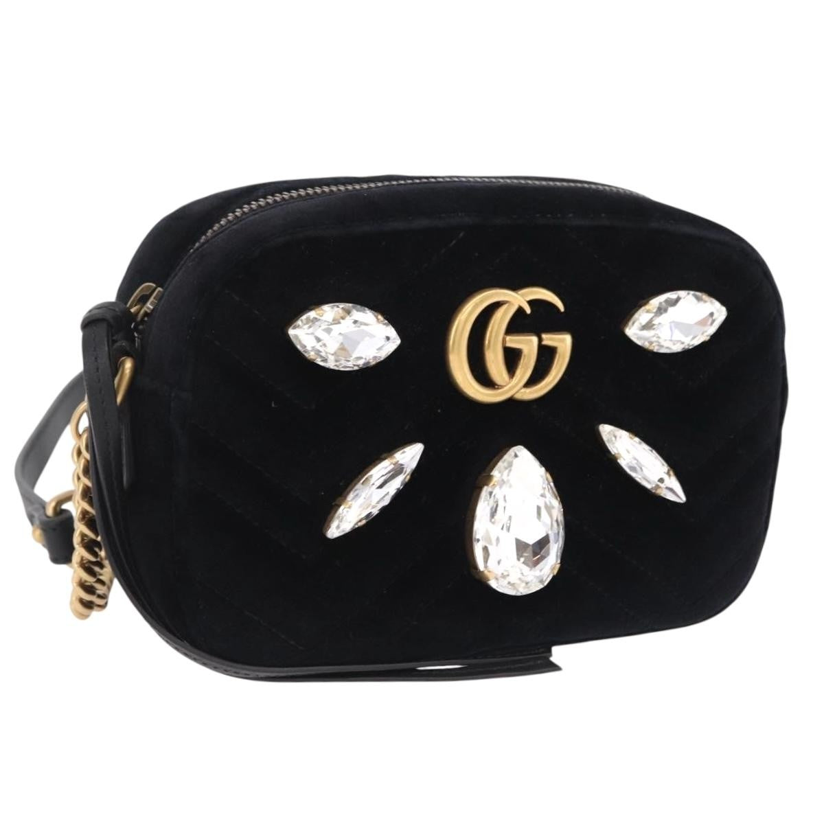 Gucci Gg Marmont Crystal Embellished Matelasse Velvet Black Velvet Shoulder Bag Bag (Pre-Owned)
