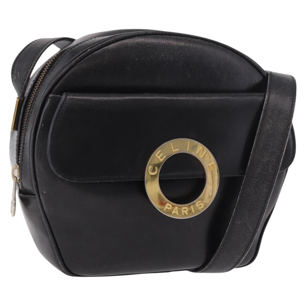 Celine Vintage Circle Logo Leather Black Leather Shoulder Bag Bag (Pre-Owned)