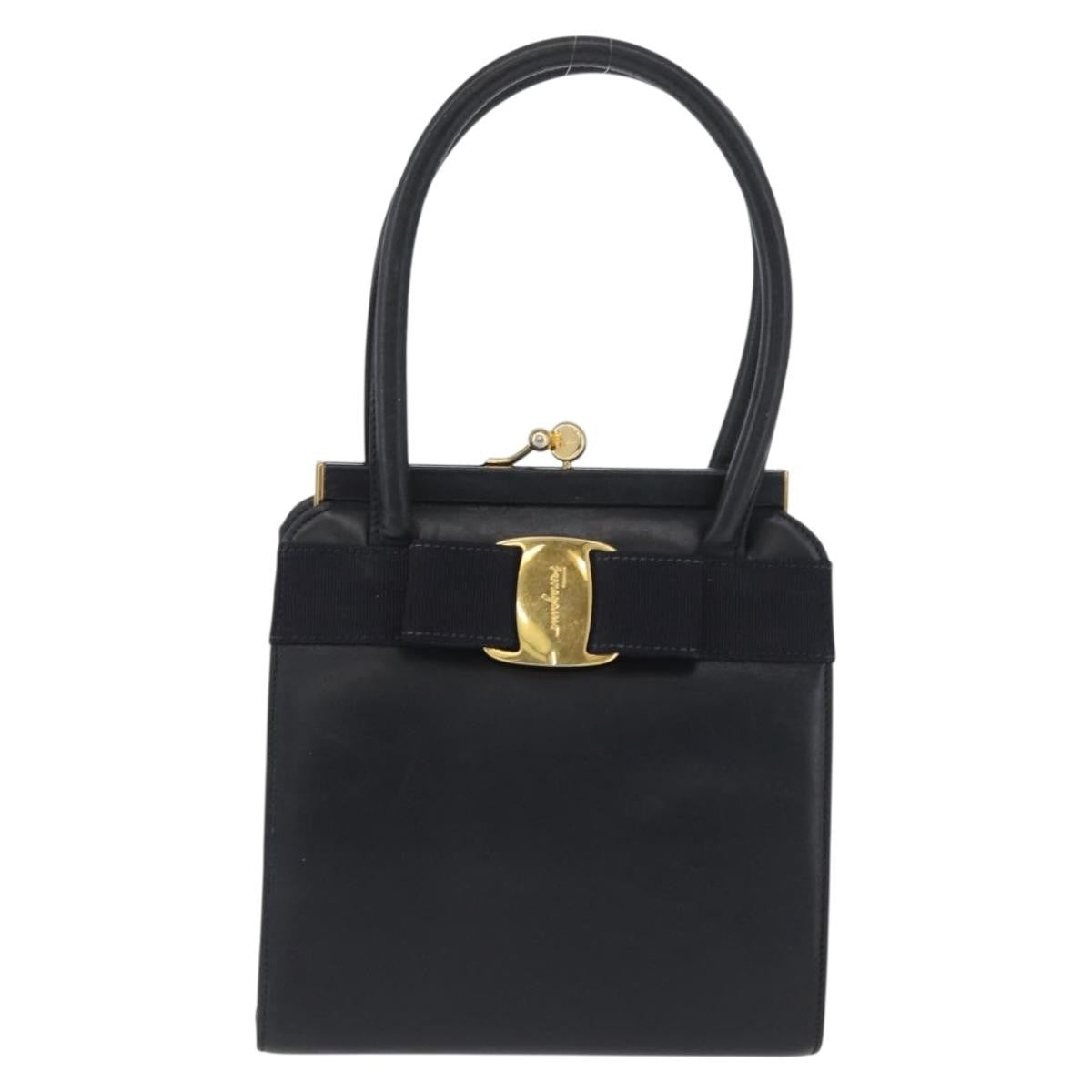 Salvatore Ferragamo Convertible Vara Bow Tote Leather Navy Leather Handbag (Pre-Owned)