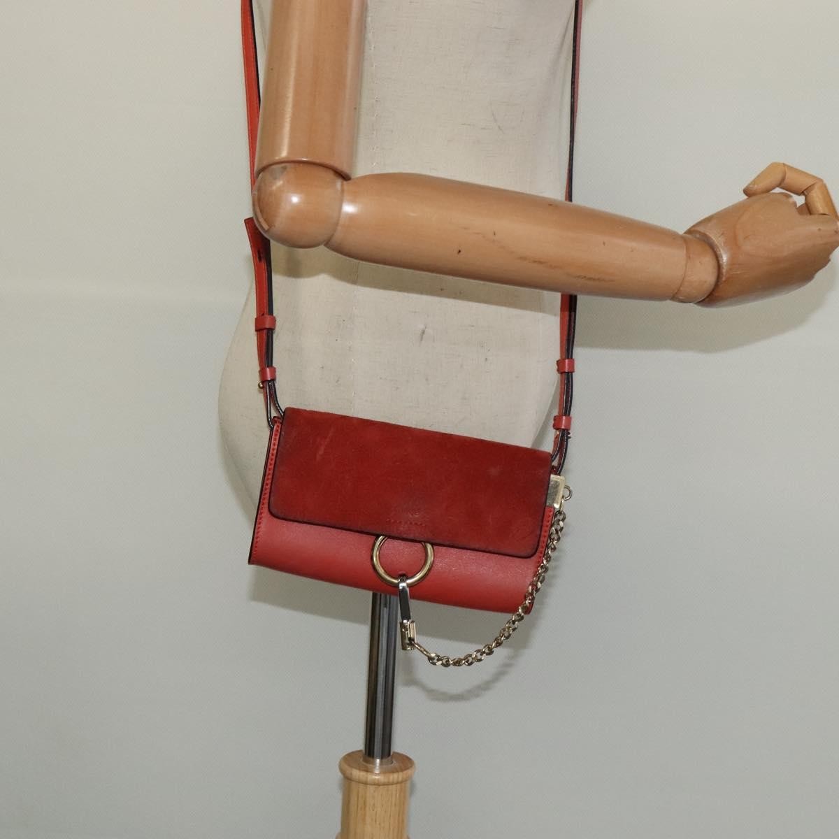 Chloe Faye Leather And Suede Red Leather Shoulder Bag Bag (Pre-Owned)