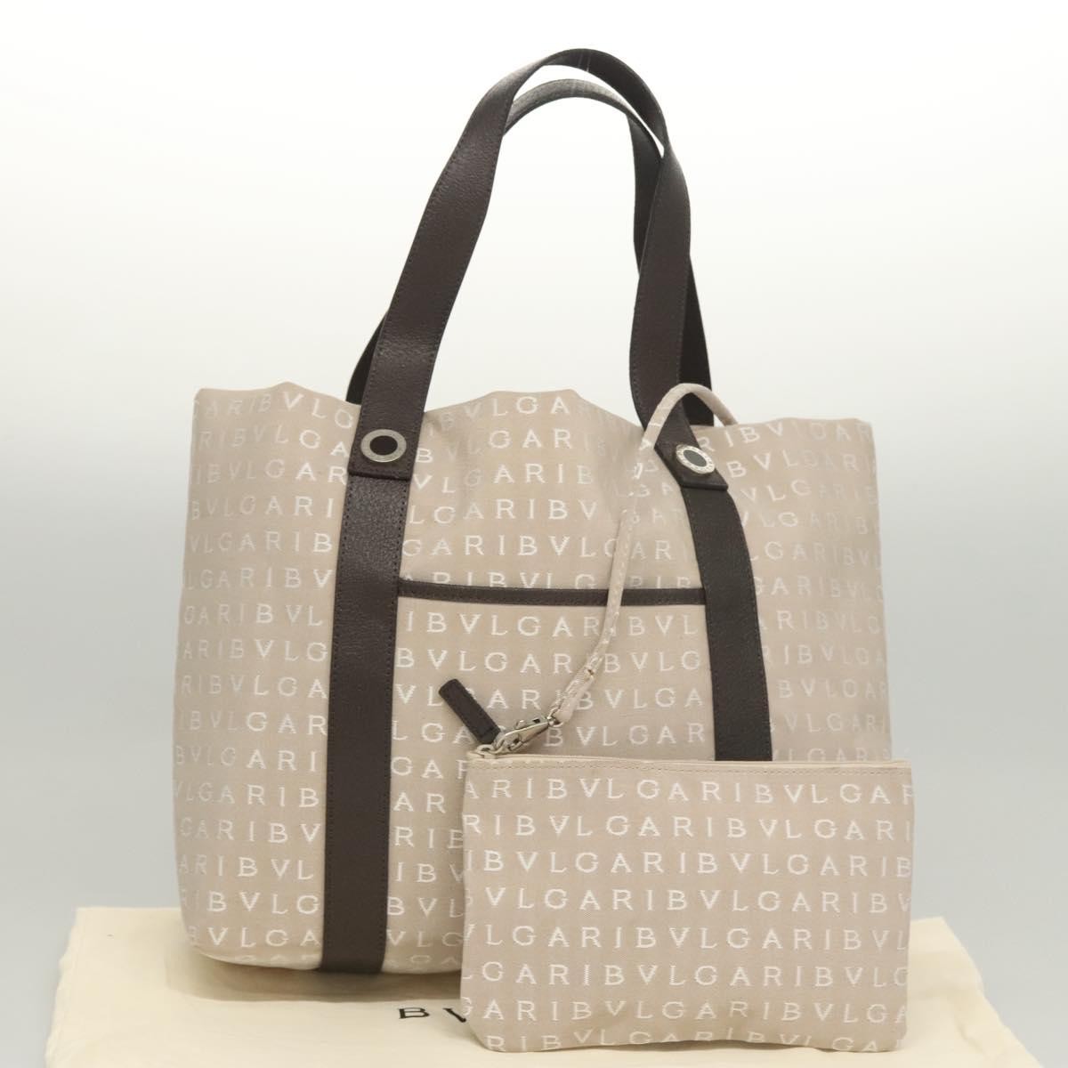 Bvlgari Logomania Canvas Beige Canvas Shoulder Bag Bag (Pre-Owned)
