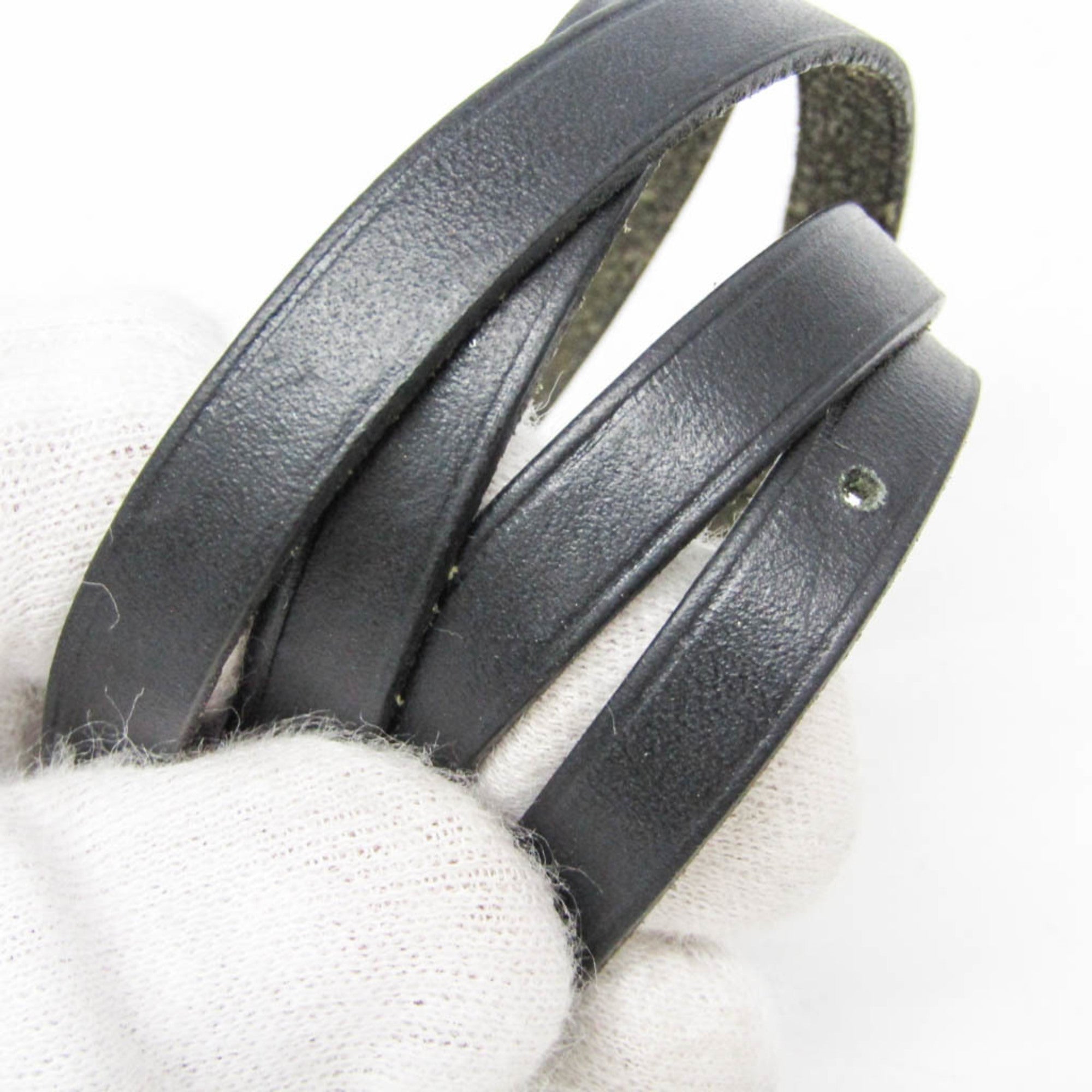 Hermes Buckle Double Tour Leather Black Leather Bracelet Jewelry (Pre-Owned)