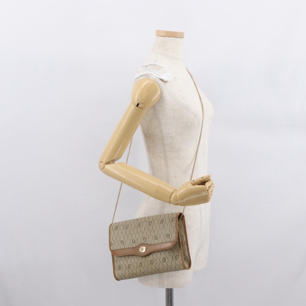 Christian Dior Vintage Honeycomb Chain Canvas Beige Canvas Shoulder Bag Bag (Pre-Owned)