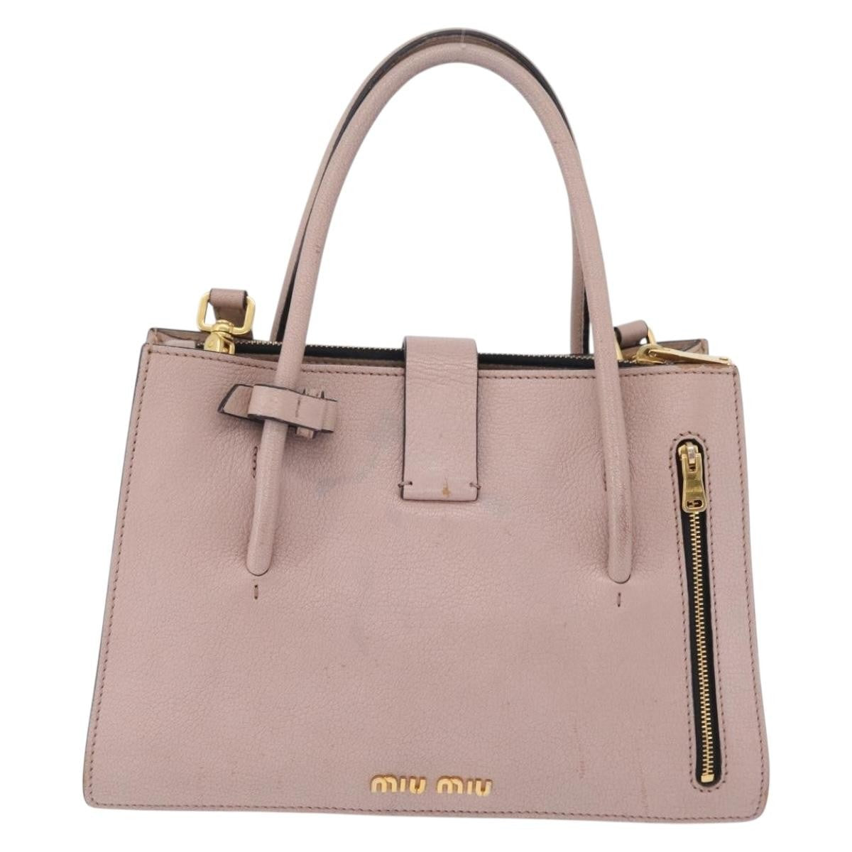 Miu Miu Madras Convertible Compartment Leather Beige Leather Tote Bag Bag (Pre-Owned)