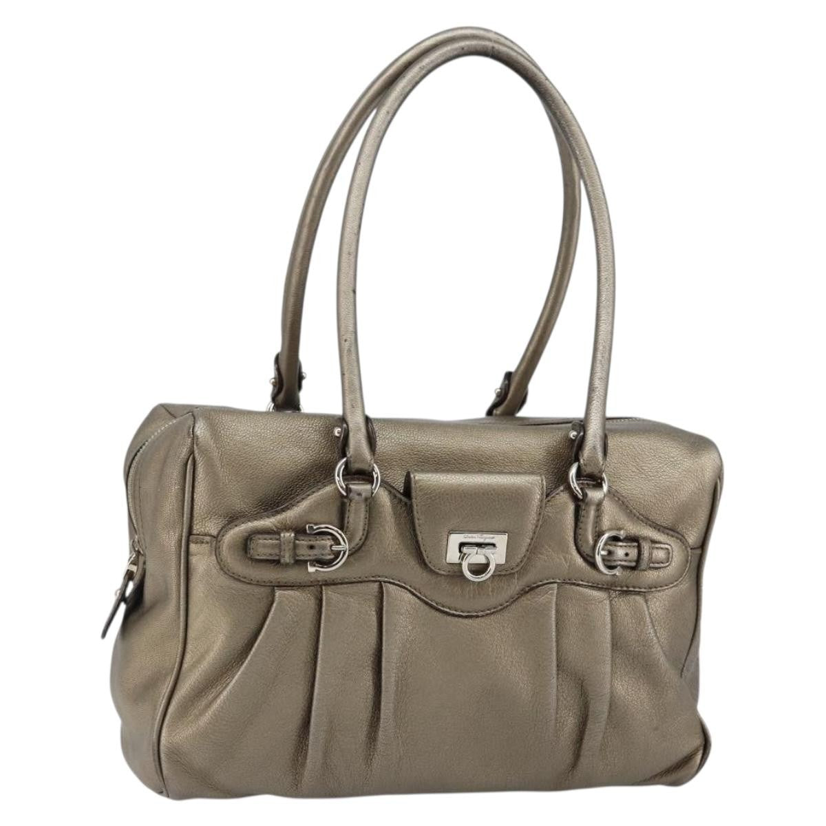 Salvatore Ferragamo Gancini Buckle Leather Gold Leather Tote Bag Bag (Pre-Owned)