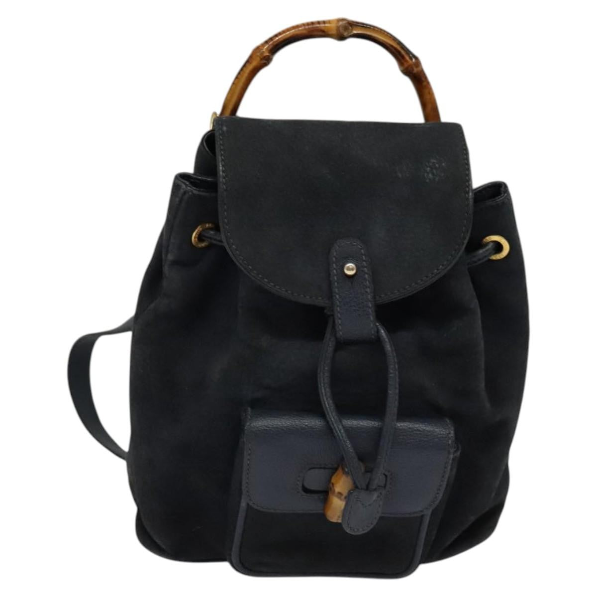 Gucci Gucci Bamboo Daim Navy Suede Backpack Bag (Pre-Owned)