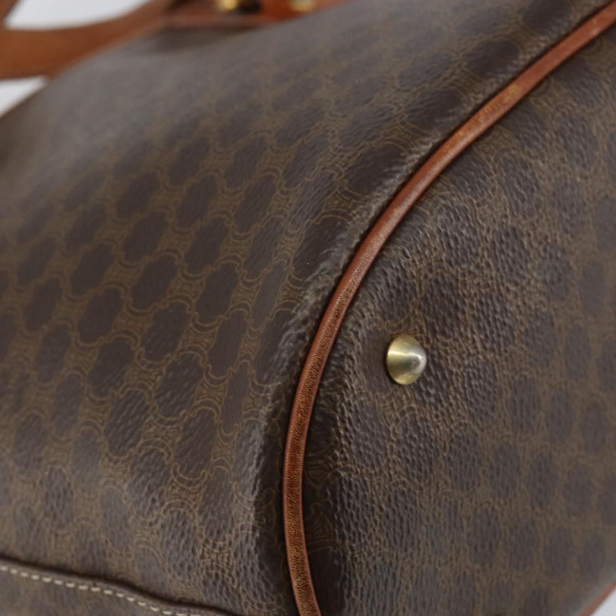 Celine Vintage Macadam Shopper Tote Canvas And Leather Brown Canvas Tote Bag Bag (Pre-Owned)