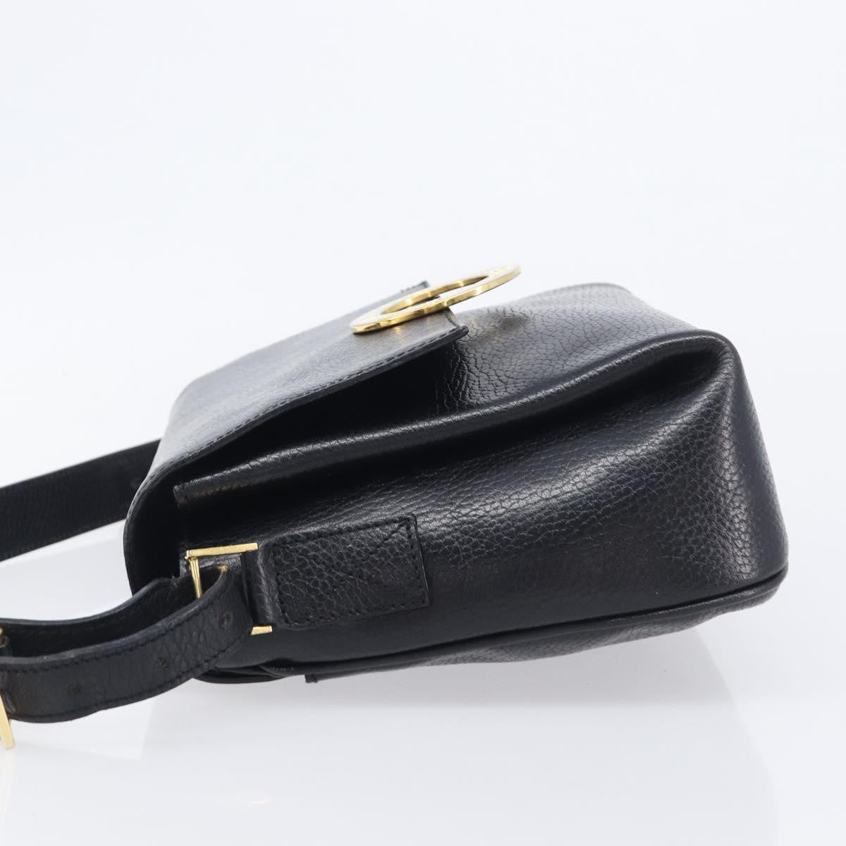 Celine Vintage Circle Logo Leather Black Leather Crossbody Bag Bag (Pre-Owned)
