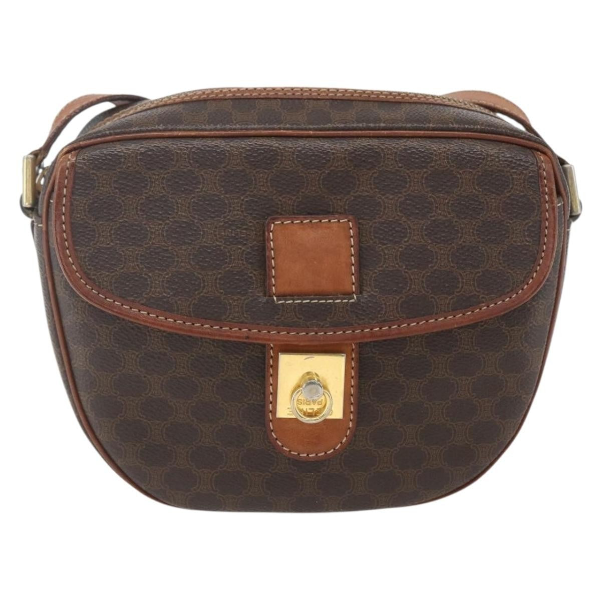 Celine Vintage Macadam Canvas And Leather Brown Canvas Shoulder Bag Bag (Pre-Owned)