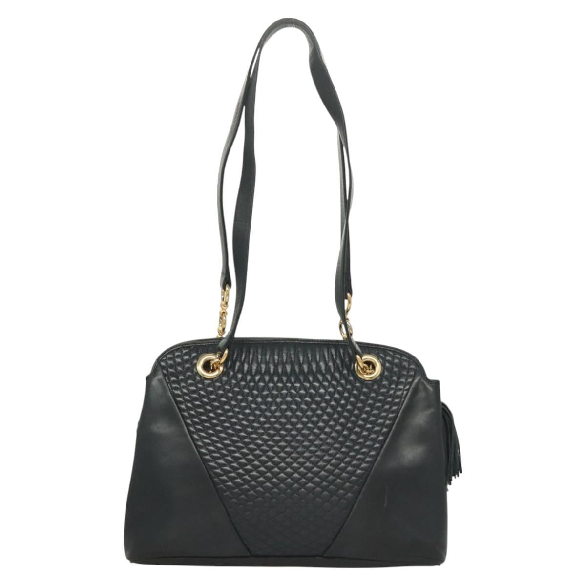 Bally Vintage Quilted Leather Black Leather Handbag (Pre-Owned)
