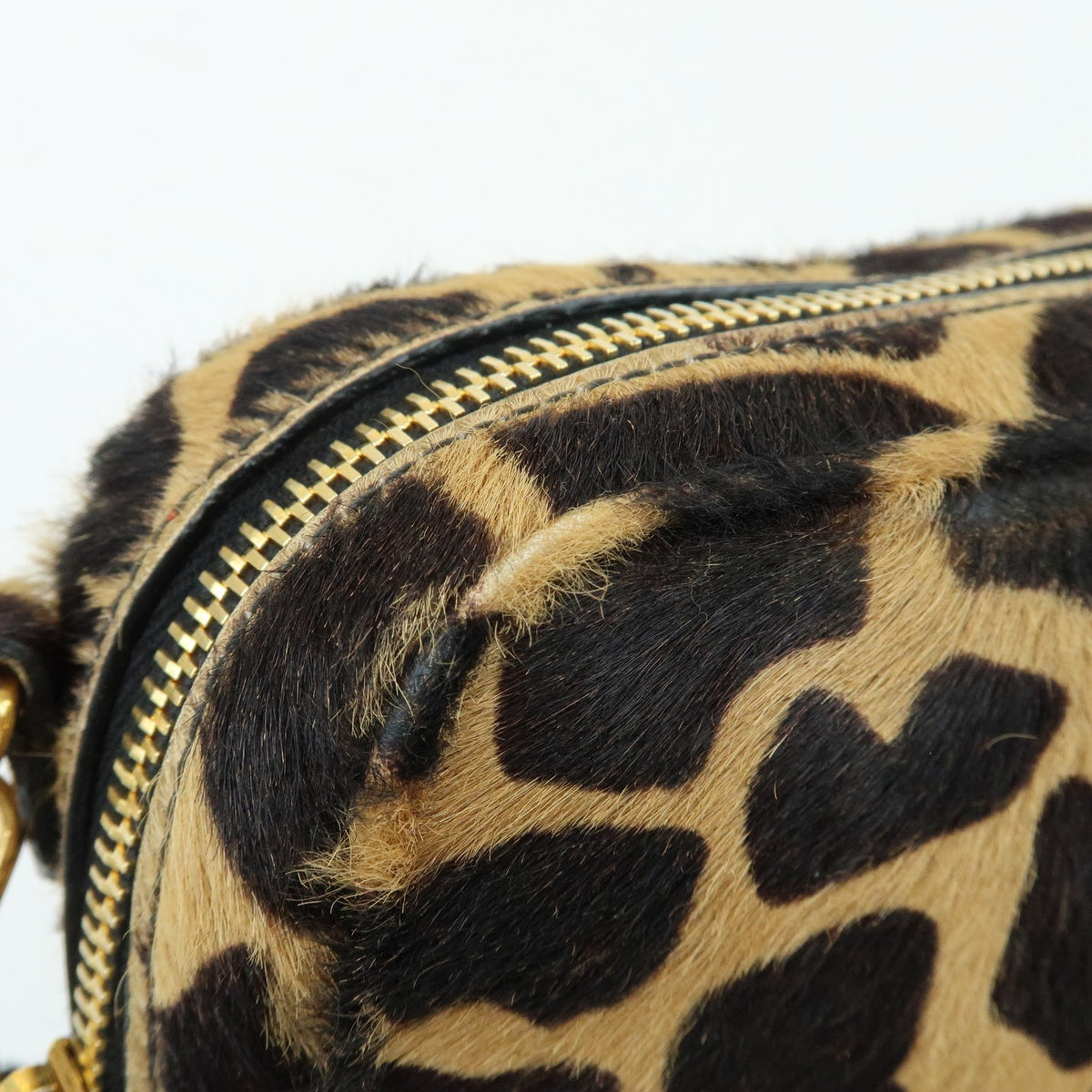 Prada Camera Printed Calf Hair Brown Pony_Style_Calfskin Handbag (Pre-Owned)