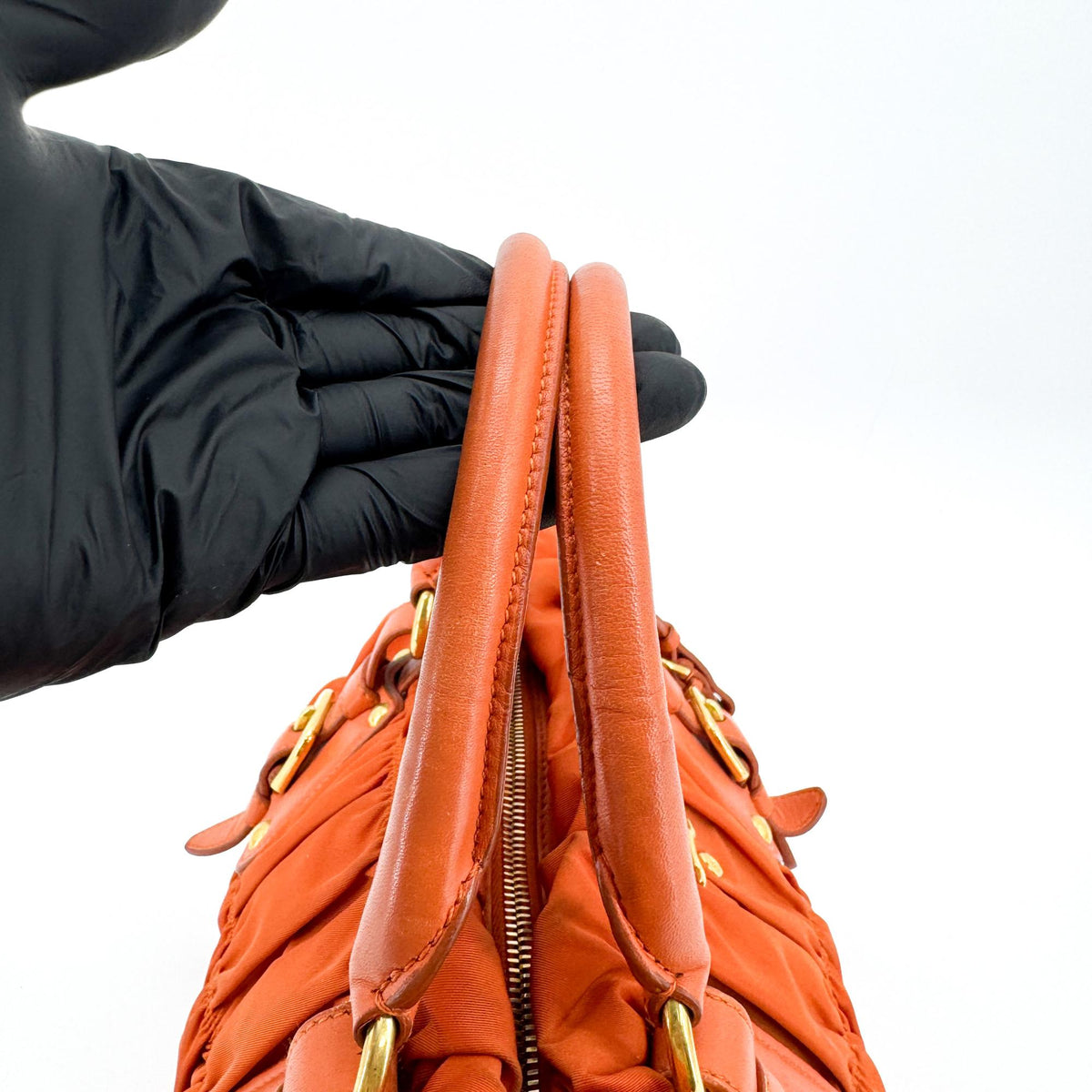 Prada Gaufre Convertible Satchel Leather And Tessuto Orange Nylon Handbag (Pre-Owned)