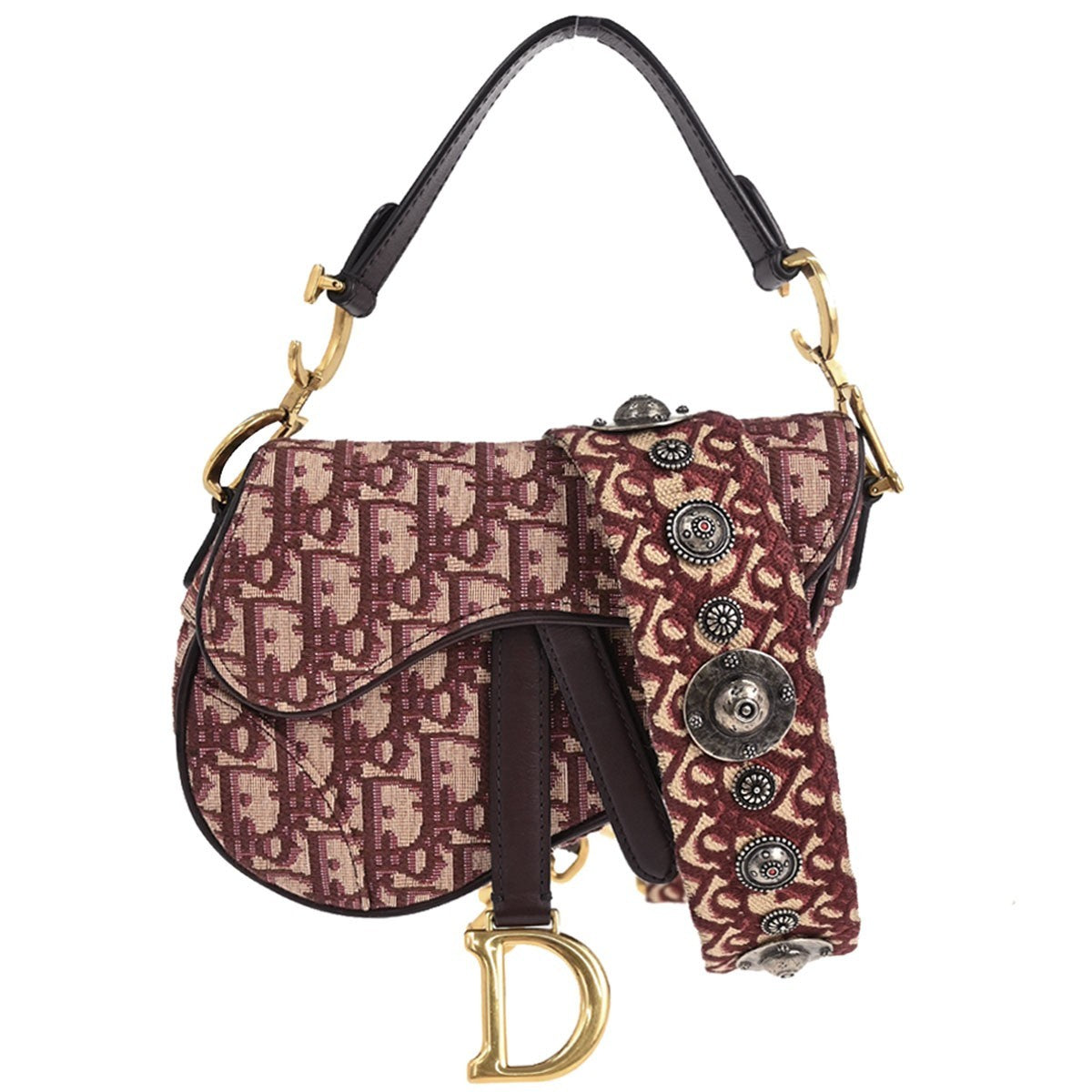 Christian Dior Saddle Logo Embroidered Canvas Burgundy Canvas Handbag (Pre-Owned)
