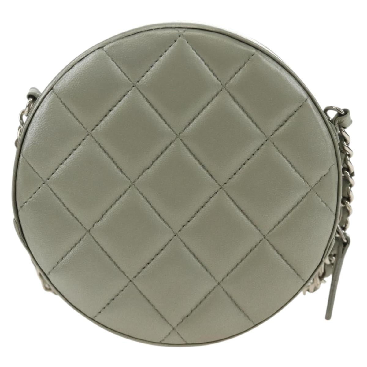 Chanel Round Clutch With Chain Sequins Gray Leather Clutche & Pouche Bag (Pre-Owned)