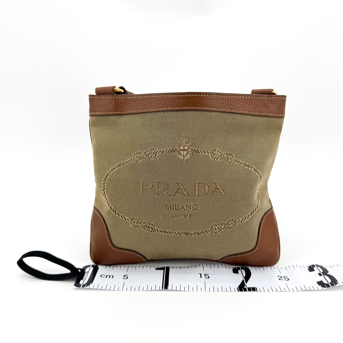 Prada Logo Canvas Beige Canvas Crossbody Bag Bag (Pre-Owned)