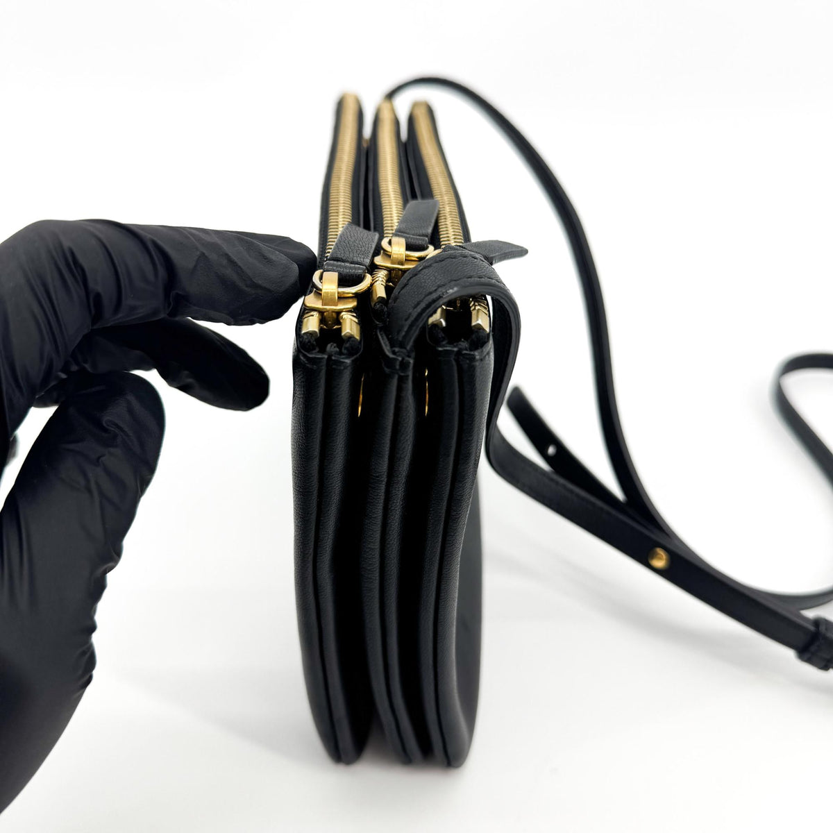 Celine Trio Zip Clutch Leather Black Leather Clutche & Pouche Bag (Pre-Owned)