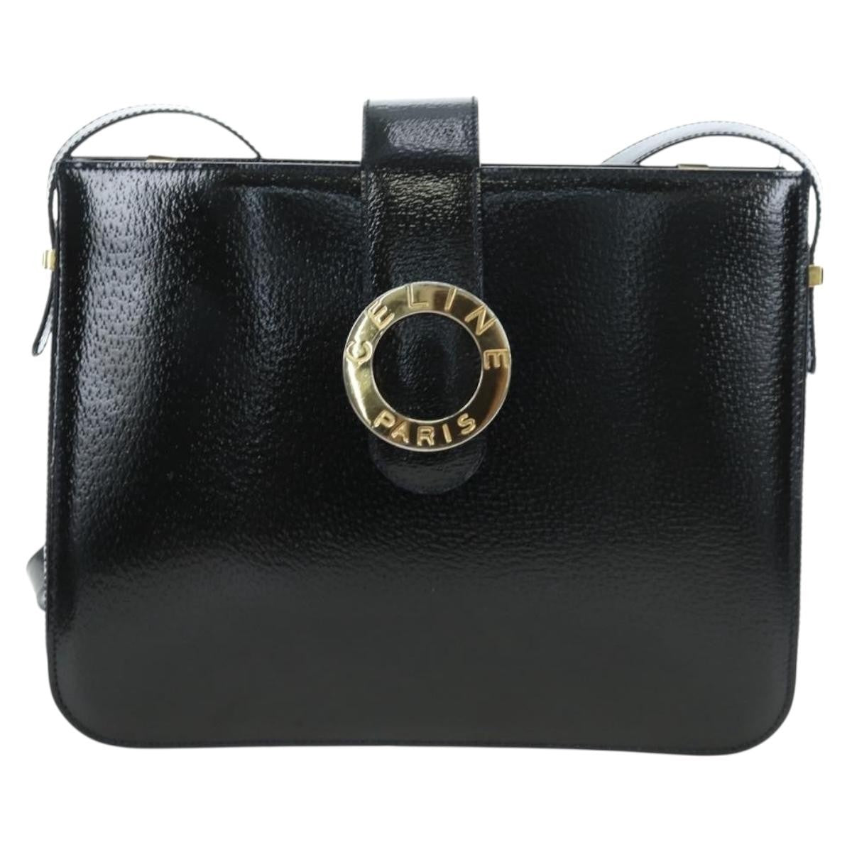 Celine Vintage Logo Ring Shoulder Bag Patent Leather Green Patent_Leather Shoulder Bag Bag (Pre-Owned)