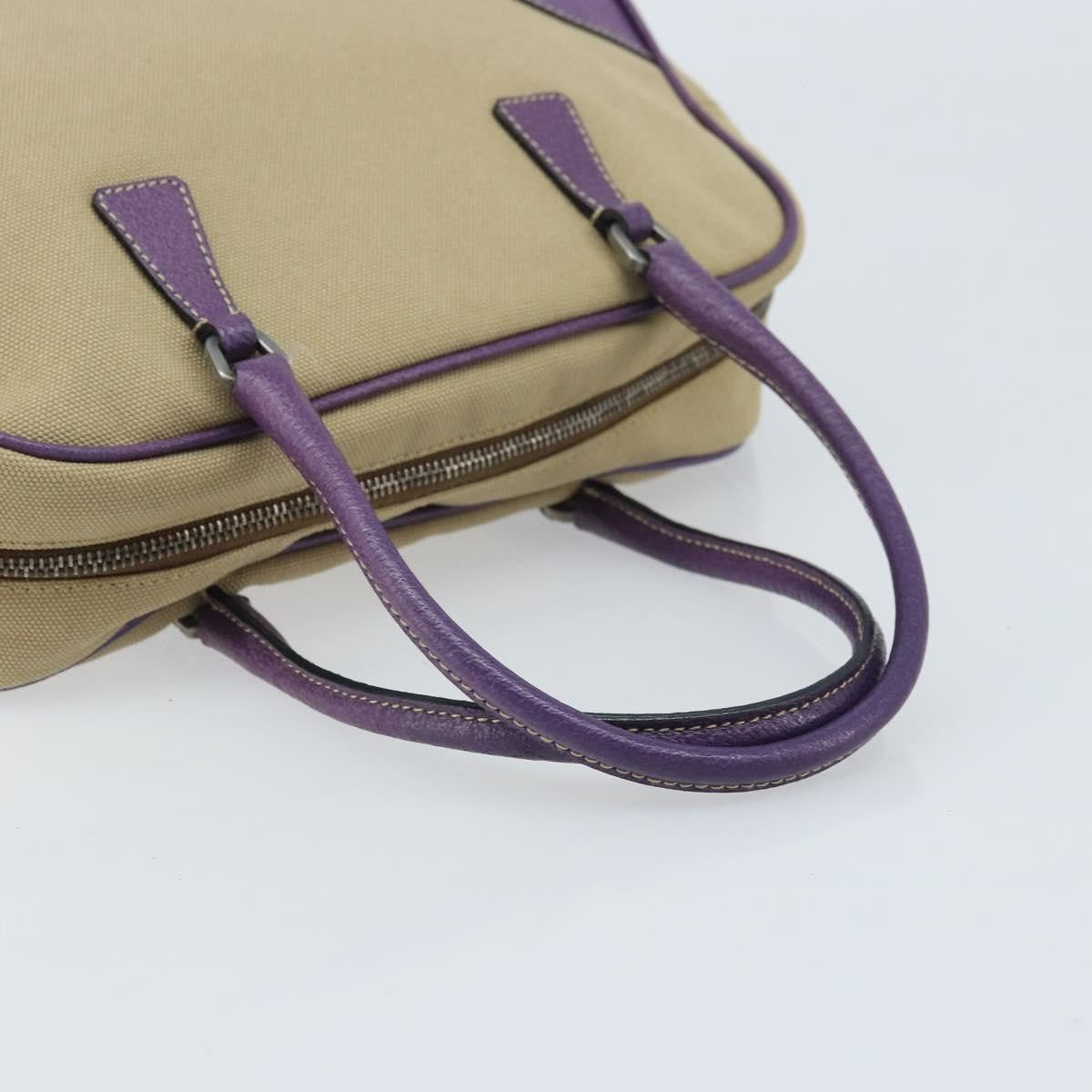 Prada Bowler Canvas With Leather Beige Canvas Shoulder Bag Bag (Pre-Owned)