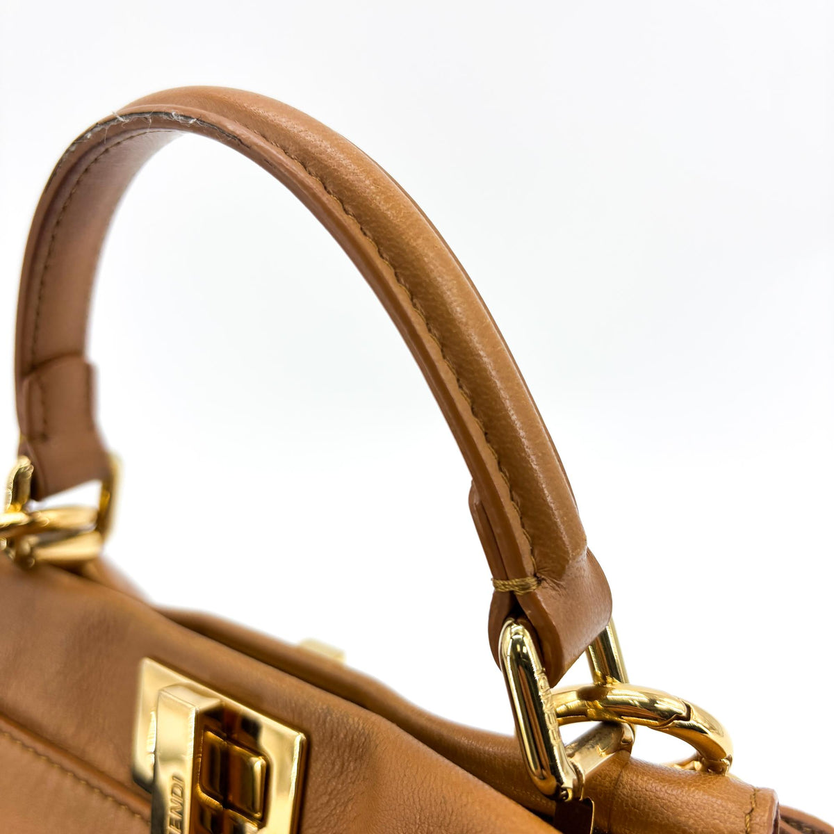 Fendi Peekaboo Whipstitch Leather Brown Leather Handbag (Pre-Owned)