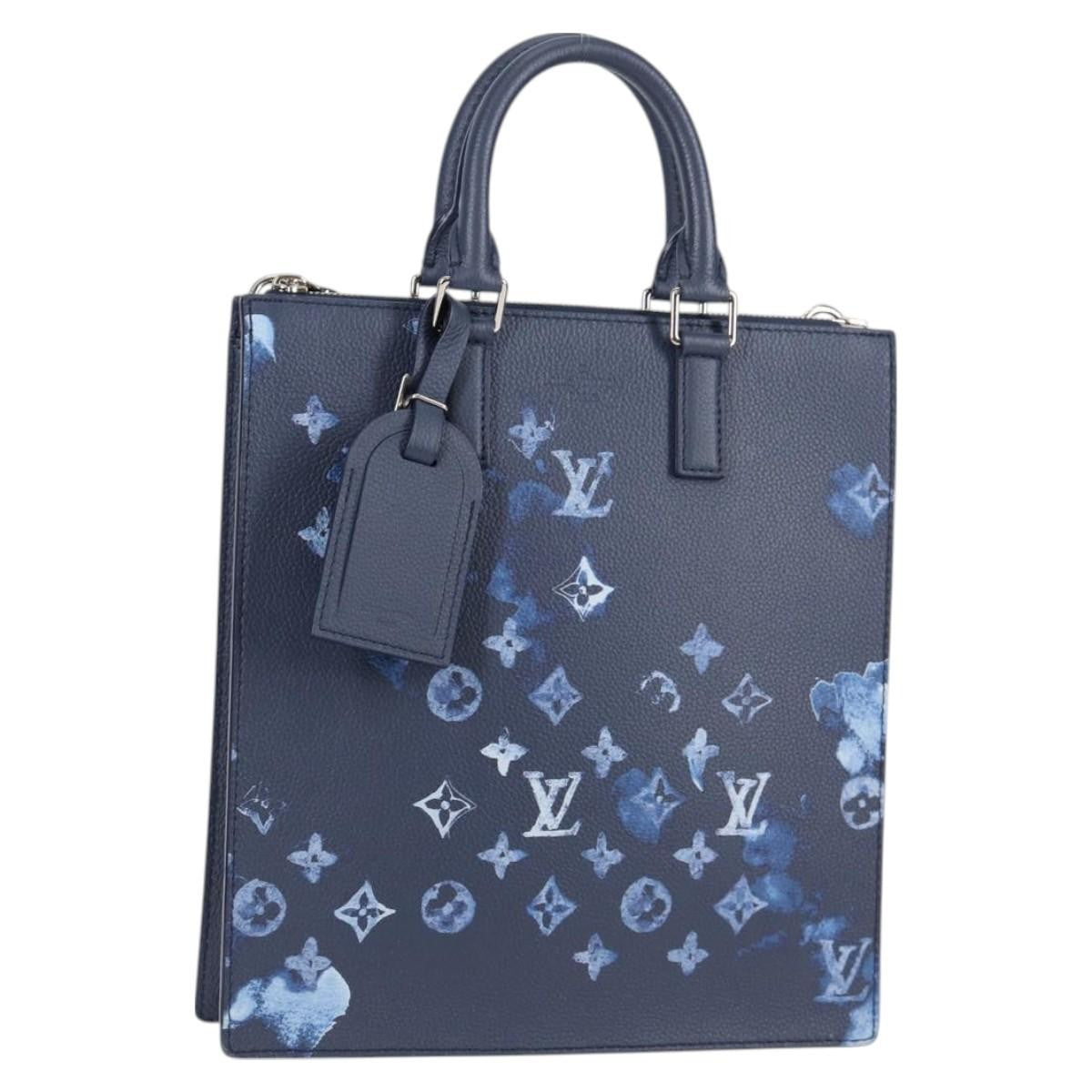 Louis Vuitton Sac Plat Zipped Limited Edition Monogram Ink Watercolor Leather Blue Canvas Handbag (Pre-Owned)