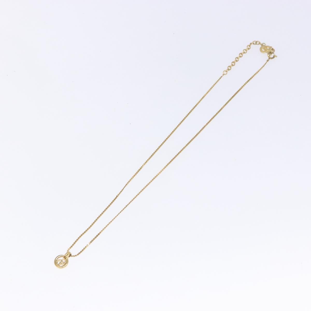 Christian Dior Round Logo Pendant Metal With Crystal Gold Metal Necklace Jewelry (Pre-Owned)