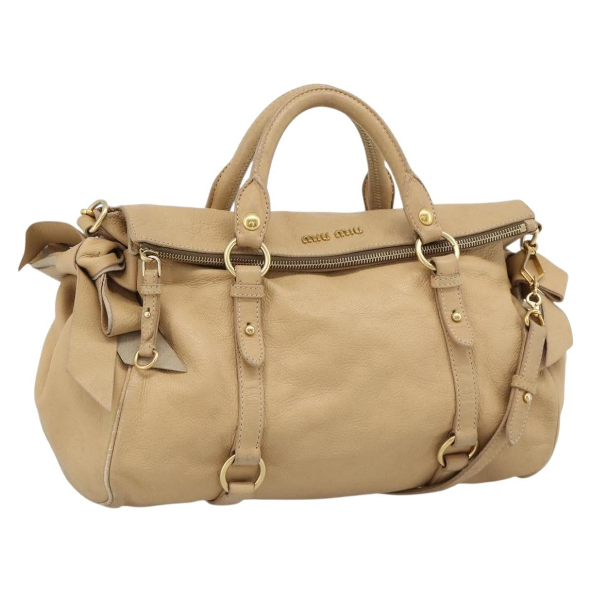 Miu Miu Convertible Satchel Leather Beige Leather Handbag (Pre-Owned)