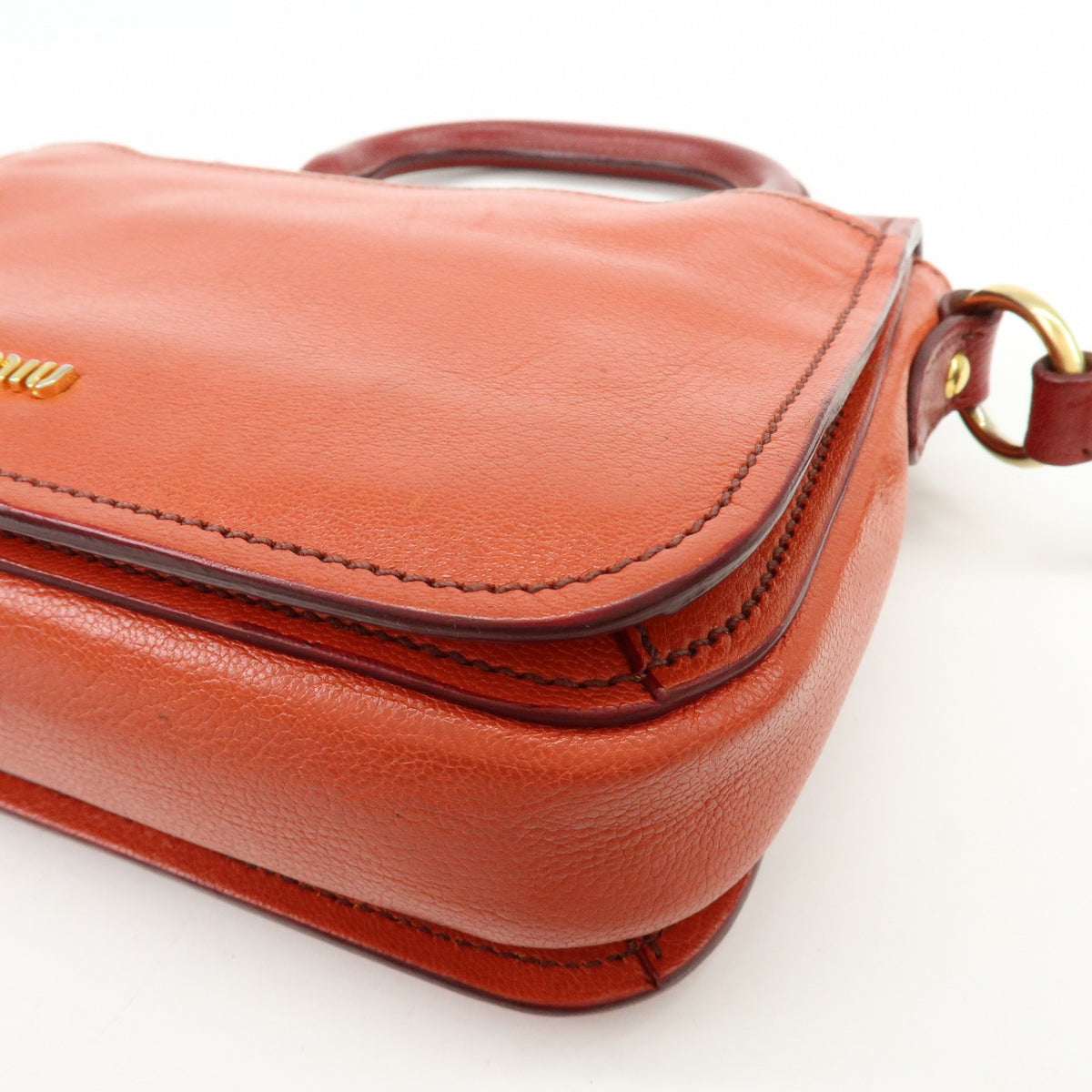 Miu Miu Madras Top Handle Leather Red Leather Handbag (Pre-Owned)