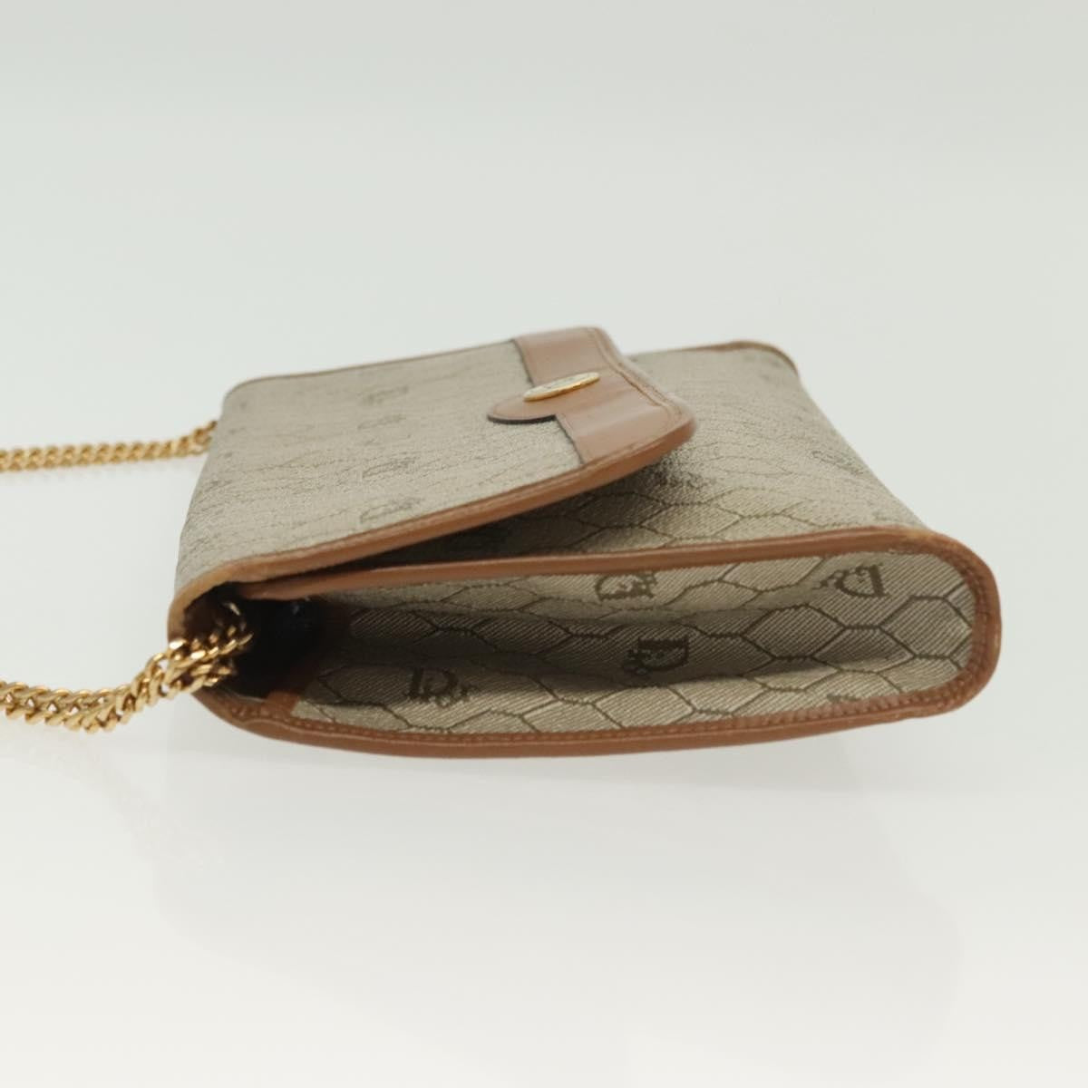 Christian Dior Vintage Honeycomb Chain Canvas Beige Canvas Bag (Pre-Owned)