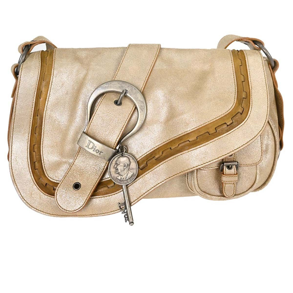 Christian Dior Vintage Gaucho Double Saddle Leather Gold Leather Handbag (Pre-Owned)