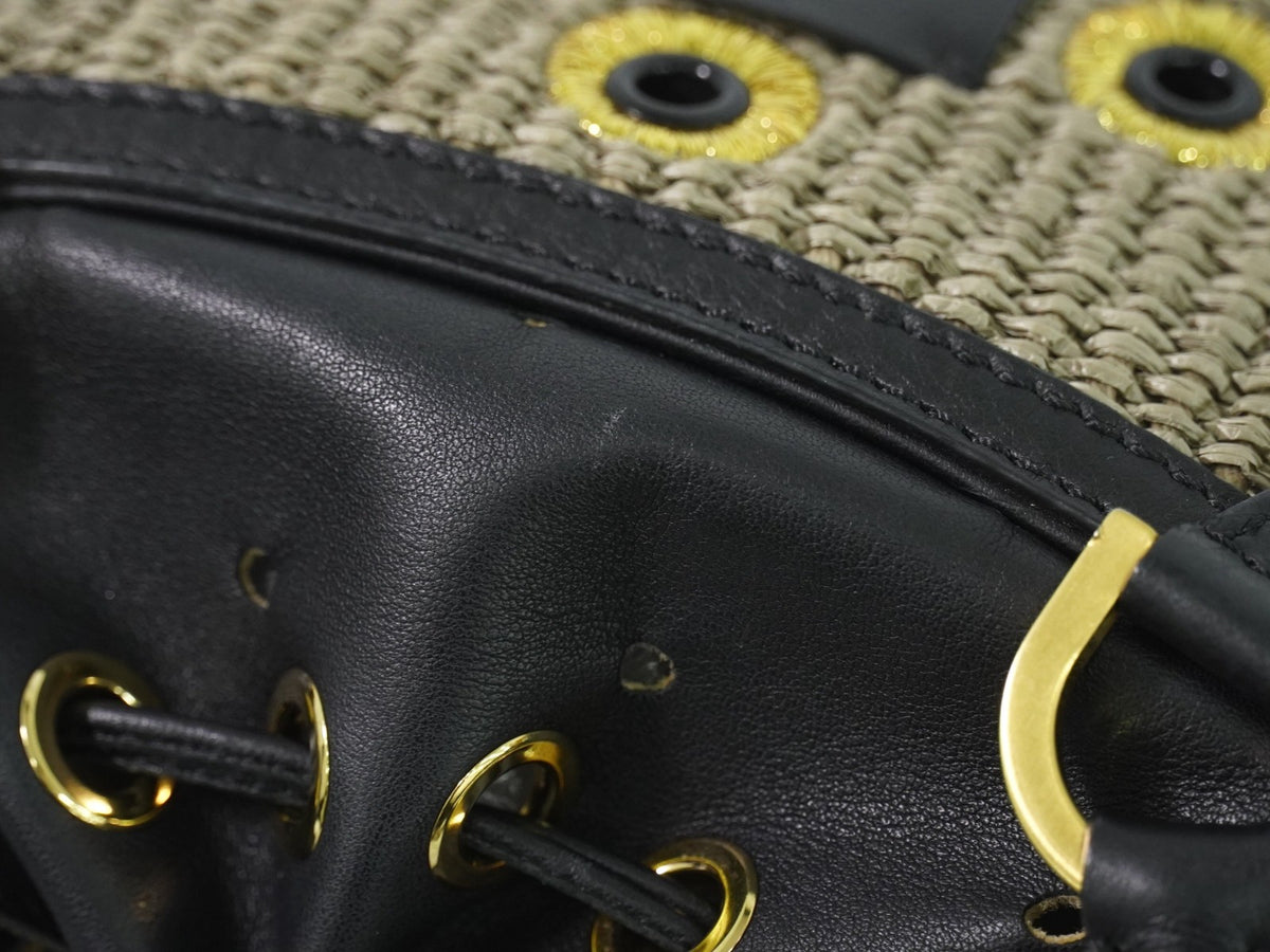 Fendi B. Fab Convertible Tote Grommet Embellished Raffia Beige Leather Handbag (Pre-Owned)