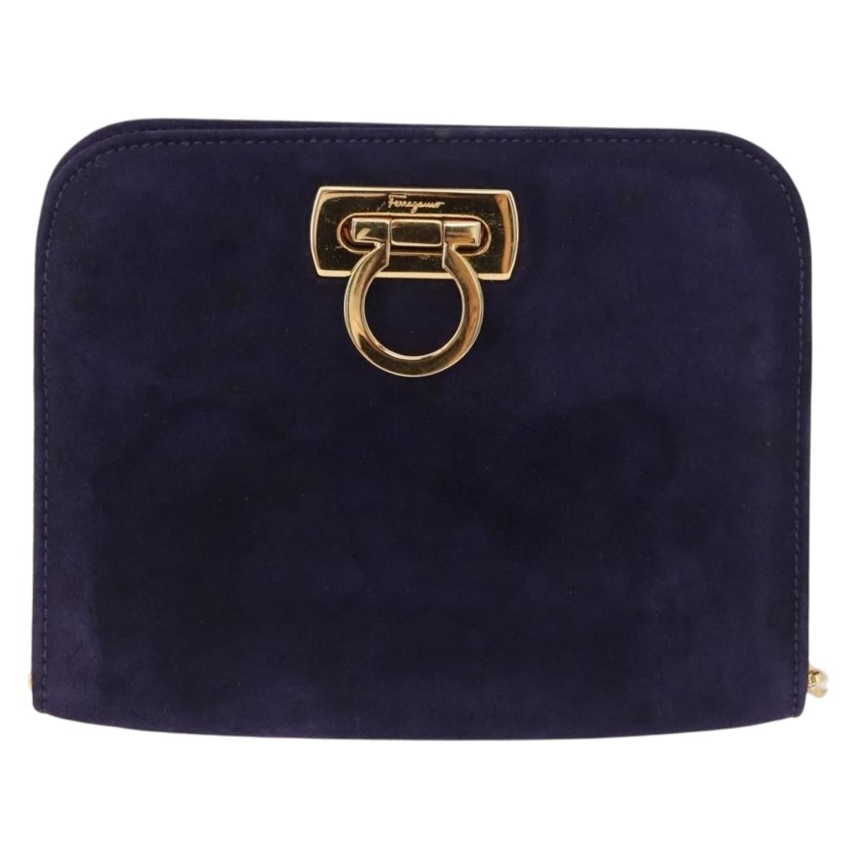 Salvatore Ferragamo Vintage Gancini Chain Suede Purple Suede Shoulder Bag Bag (Pre-Owned)