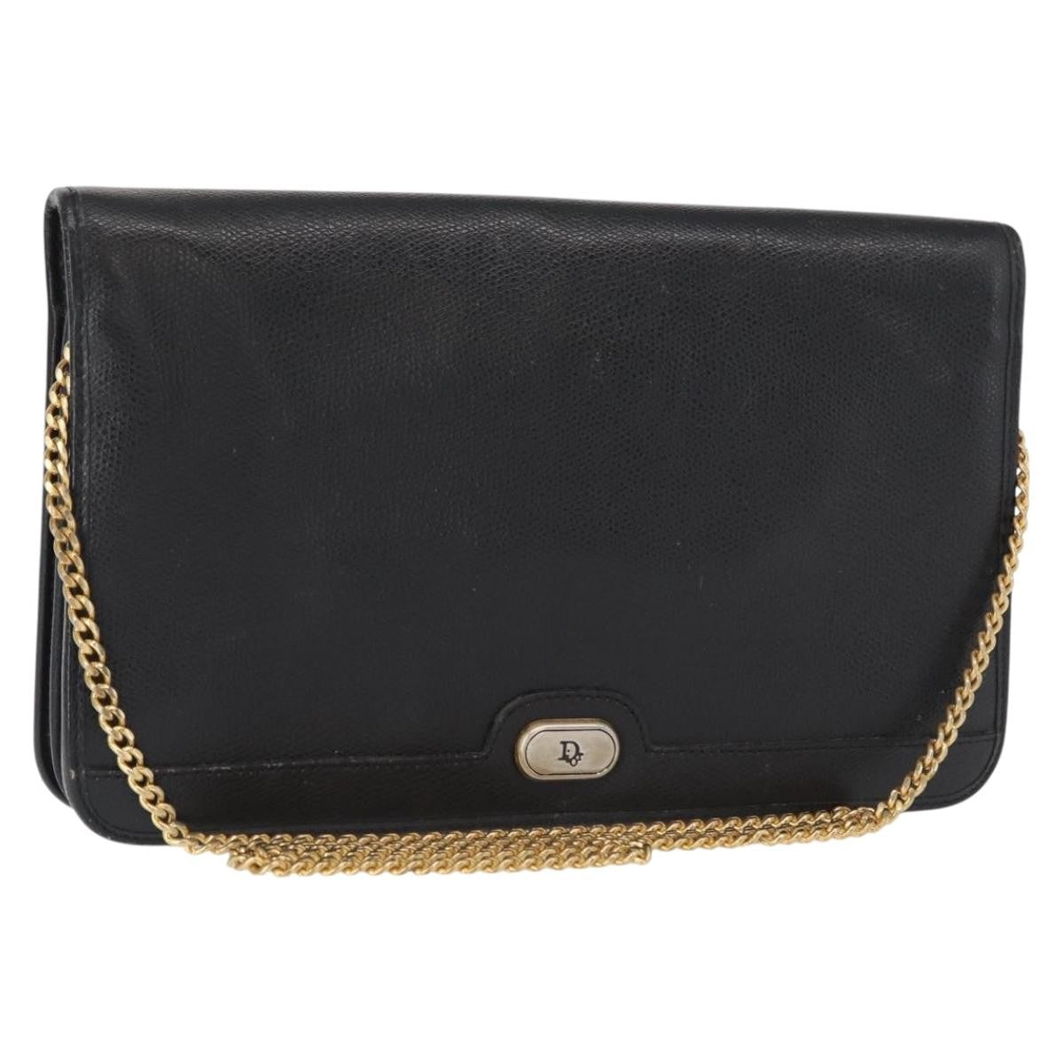 Christian Dior Vintage Chain Flap Leather Black Leather Shoulder Bag Bag (Pre-Owned)