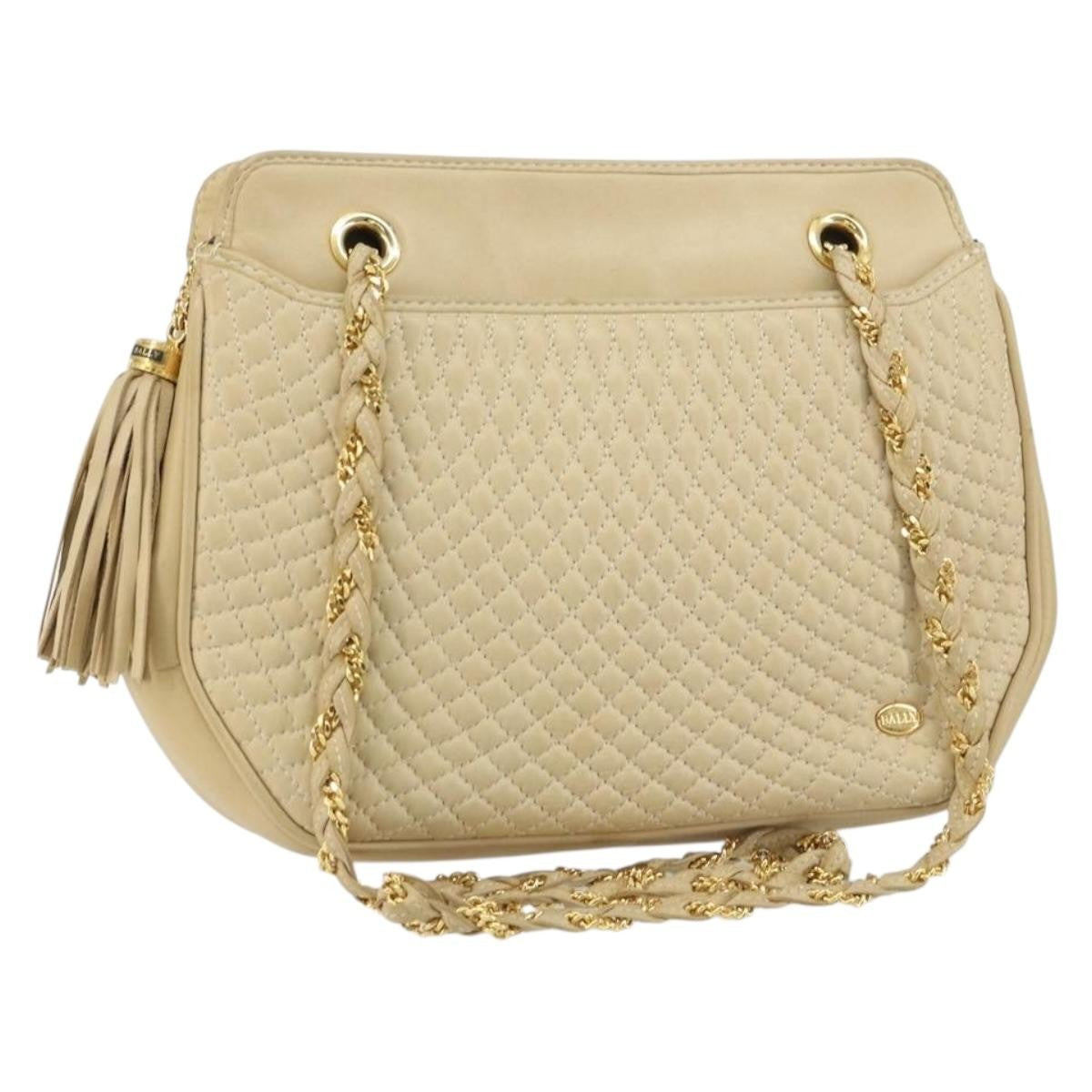 Bally Vintage Chain Quilted Leather Beige Leather Shoulder Bag Bag (Pre-Owned)