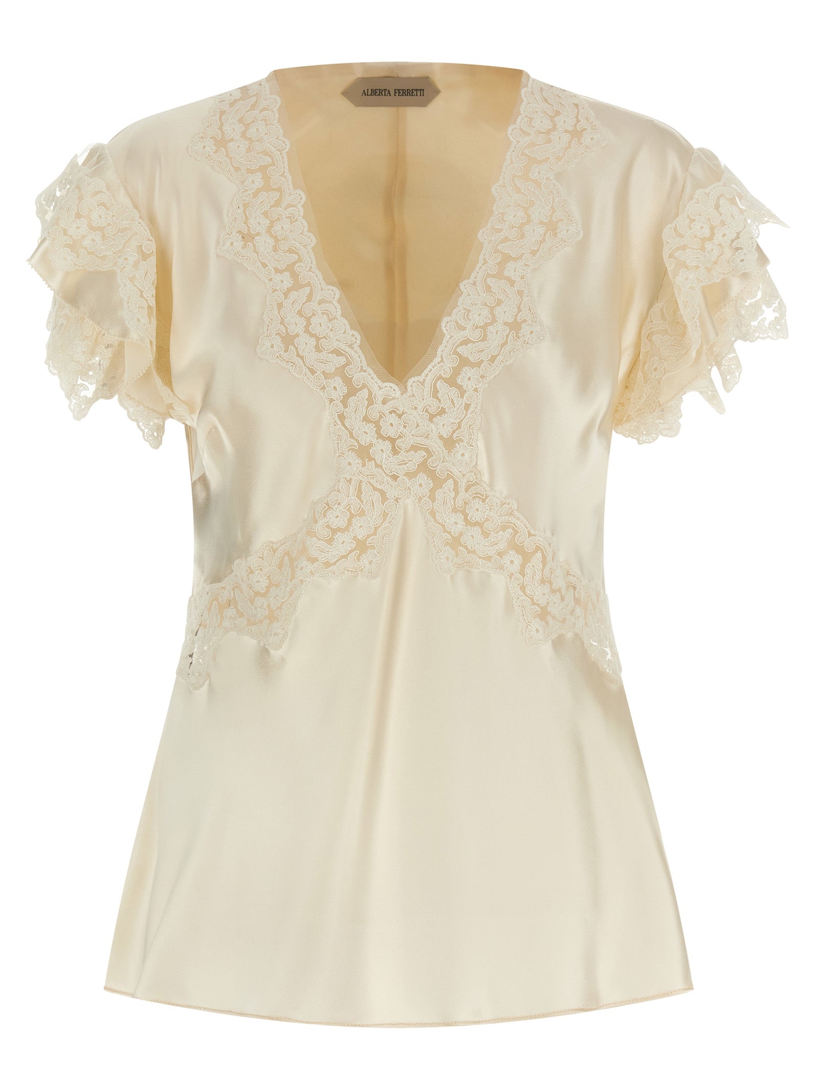 Alberta Ferretti Women's Satin And Lace Top