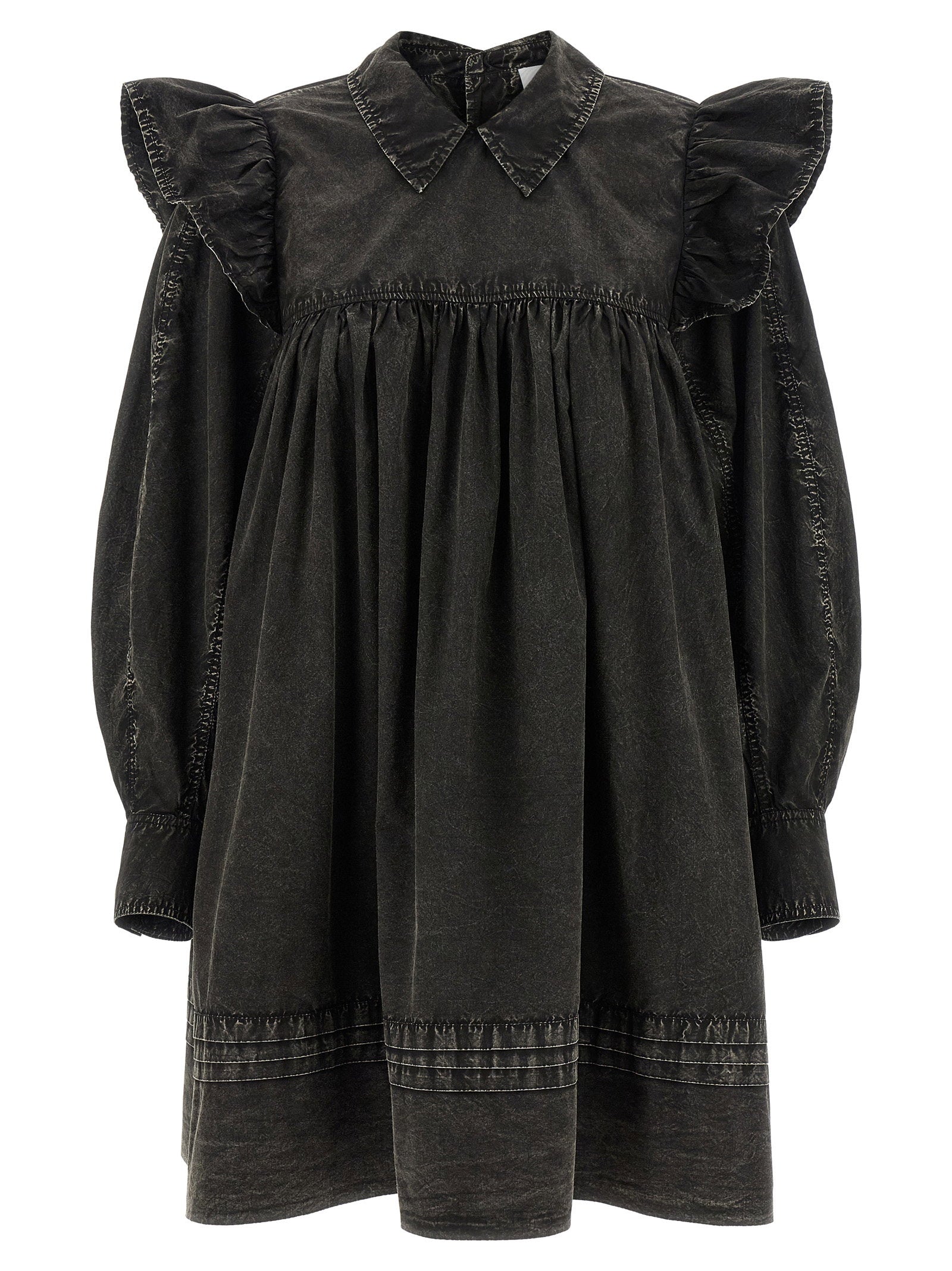 Ganni Women's Black Washed Mini Shirt Dress