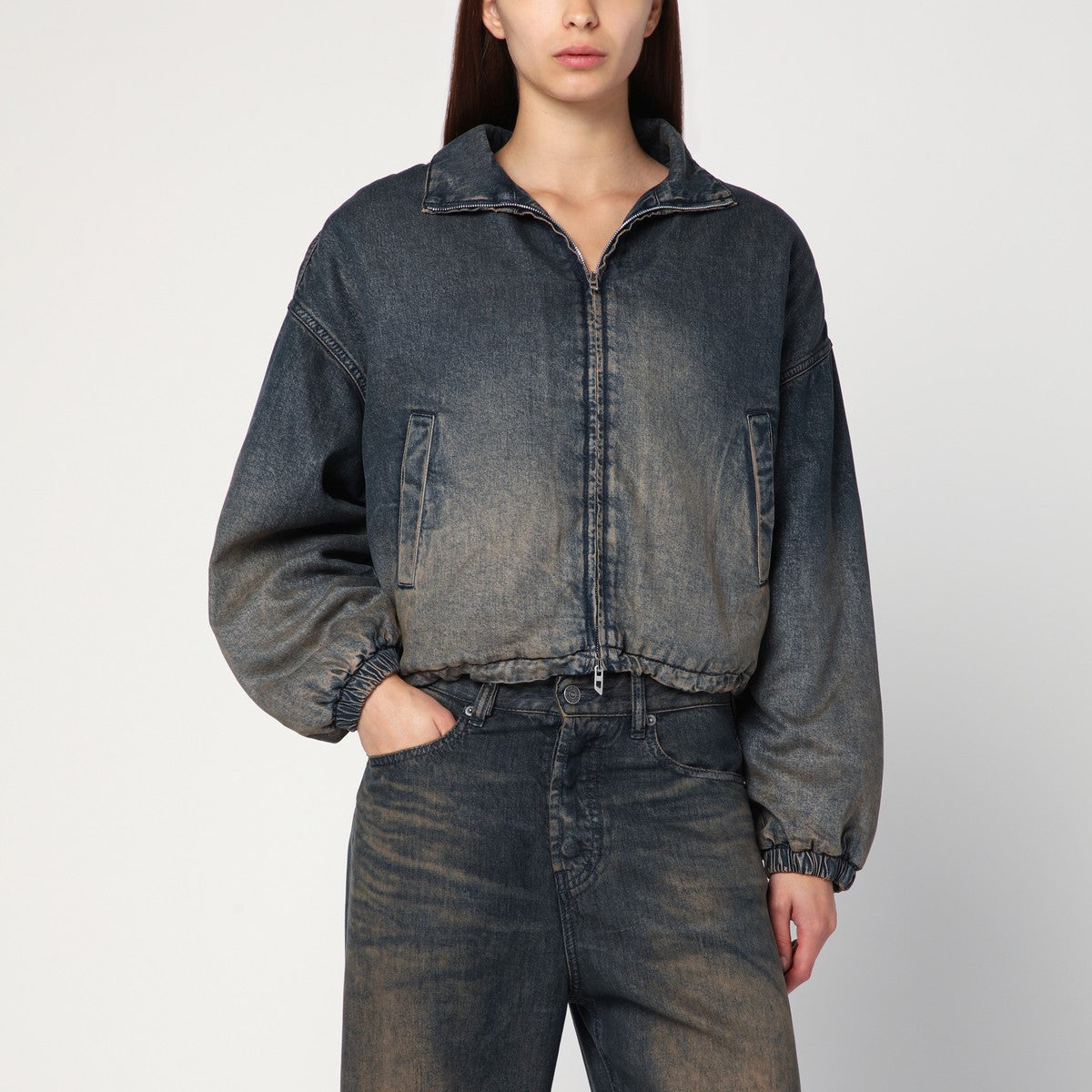 Diesel Women's De-Flower Jacket In Medium Blue With Faded Effect